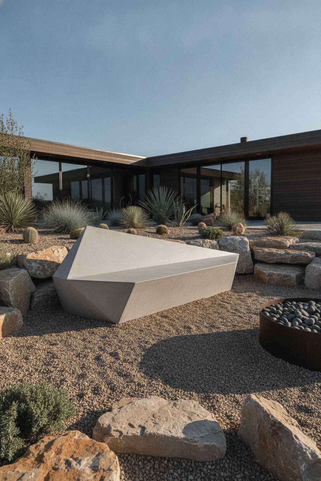 angular faceted concrete bench