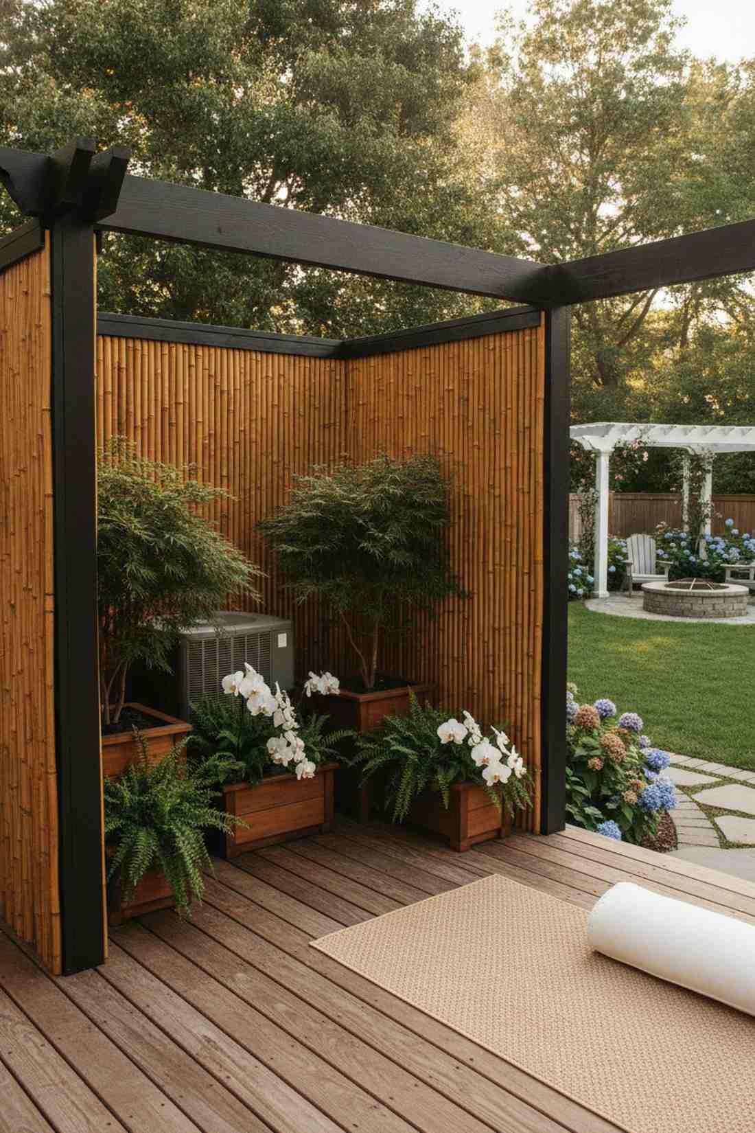 bamboo screen with planters