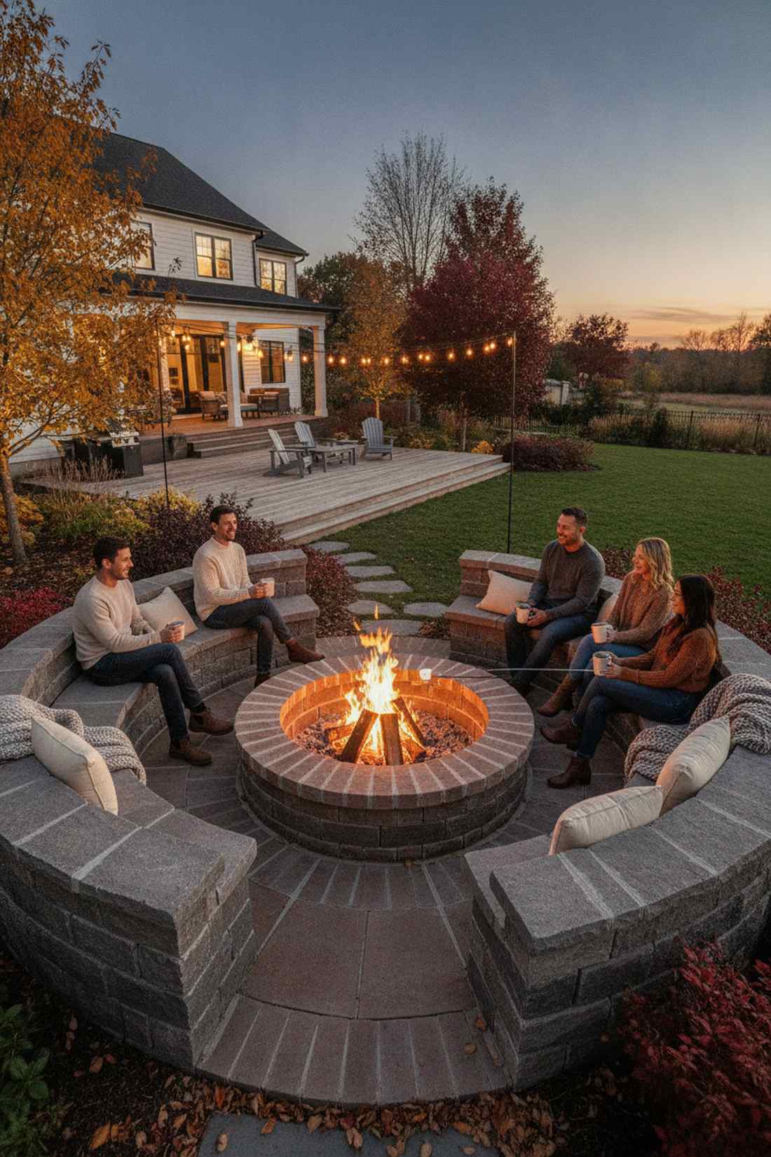 built in fire pit seating