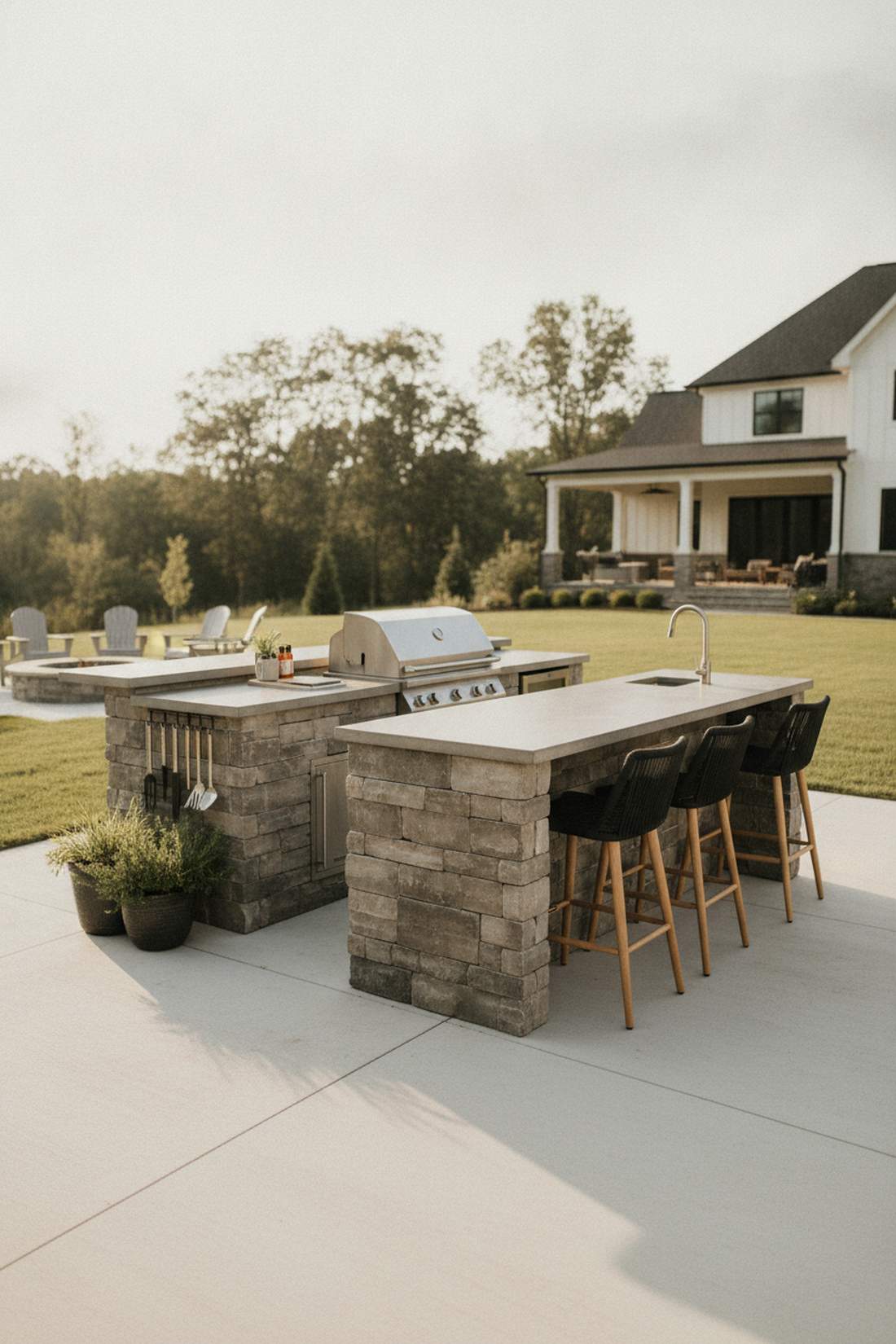 built in grill island with bar seating