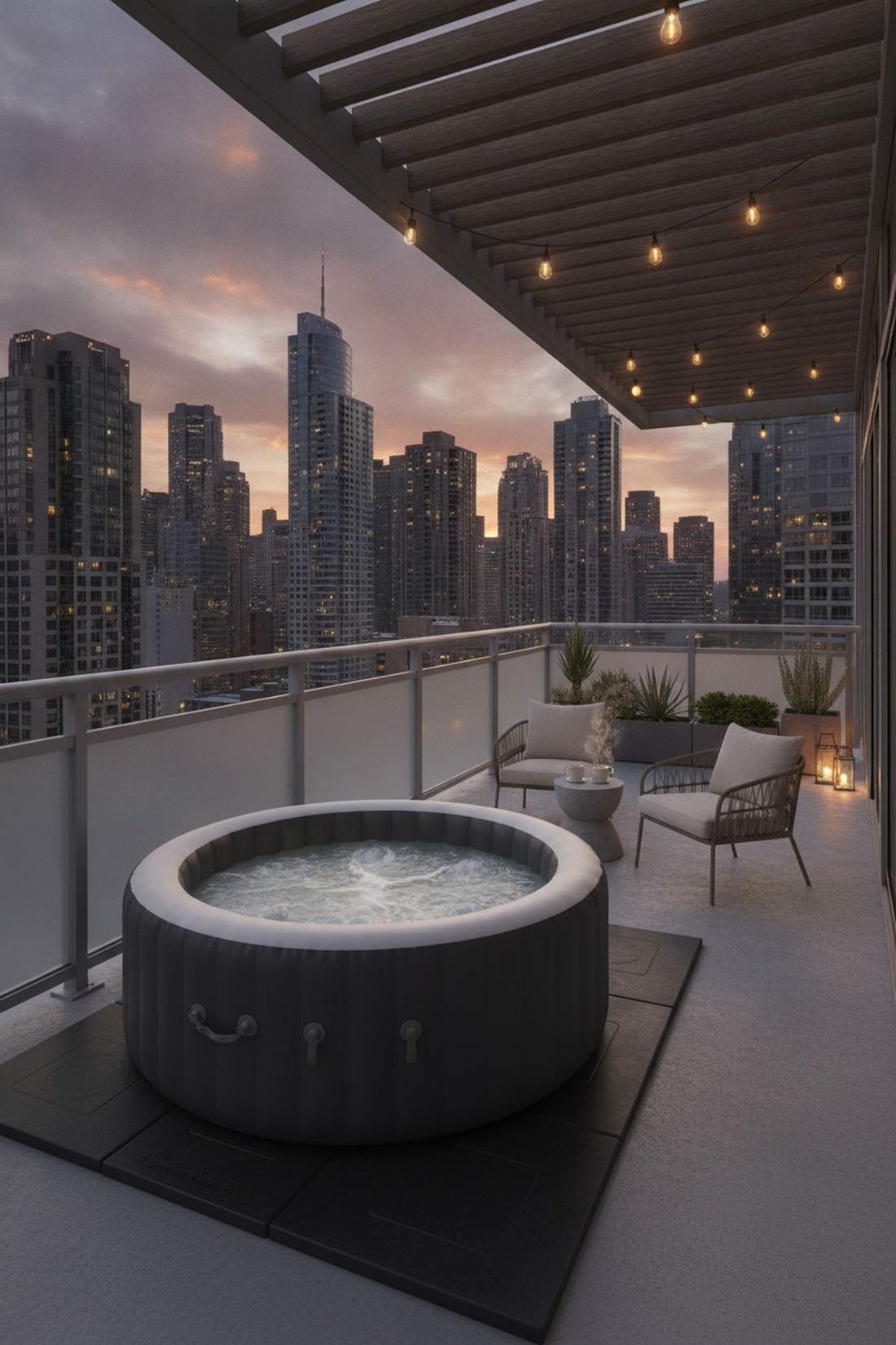compact hot tub on reinforced balcony