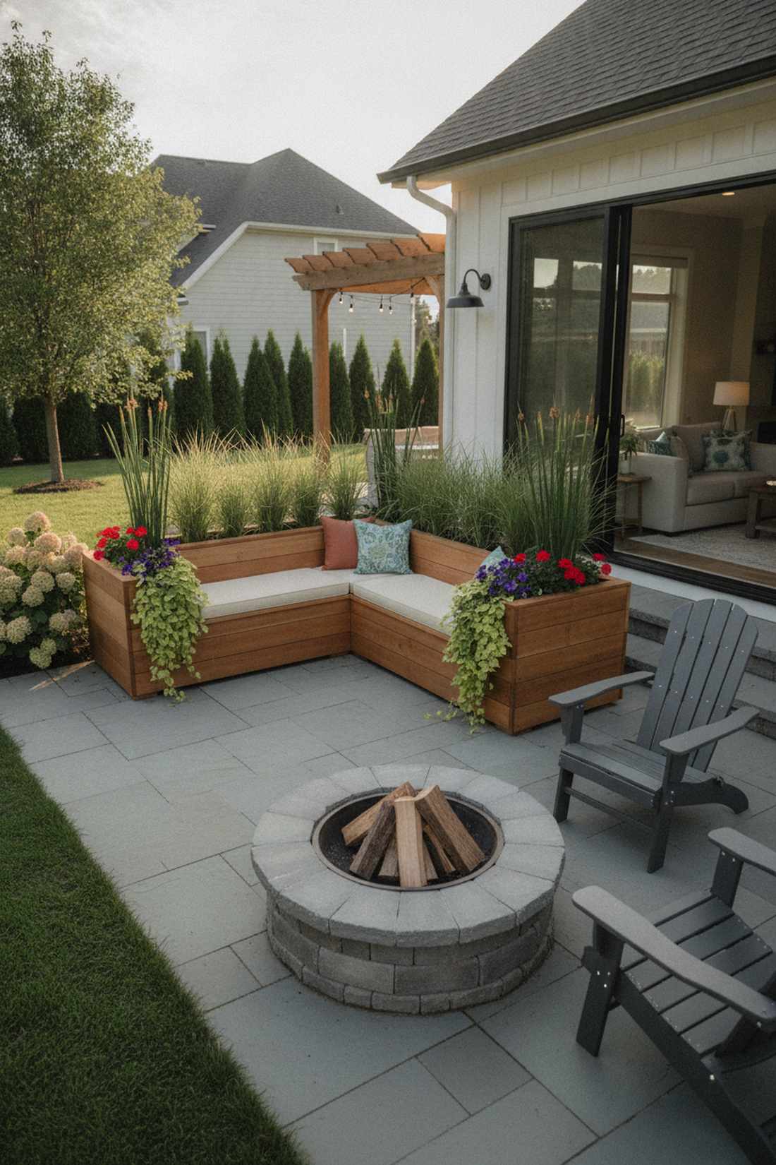 corner bench with integrated planters