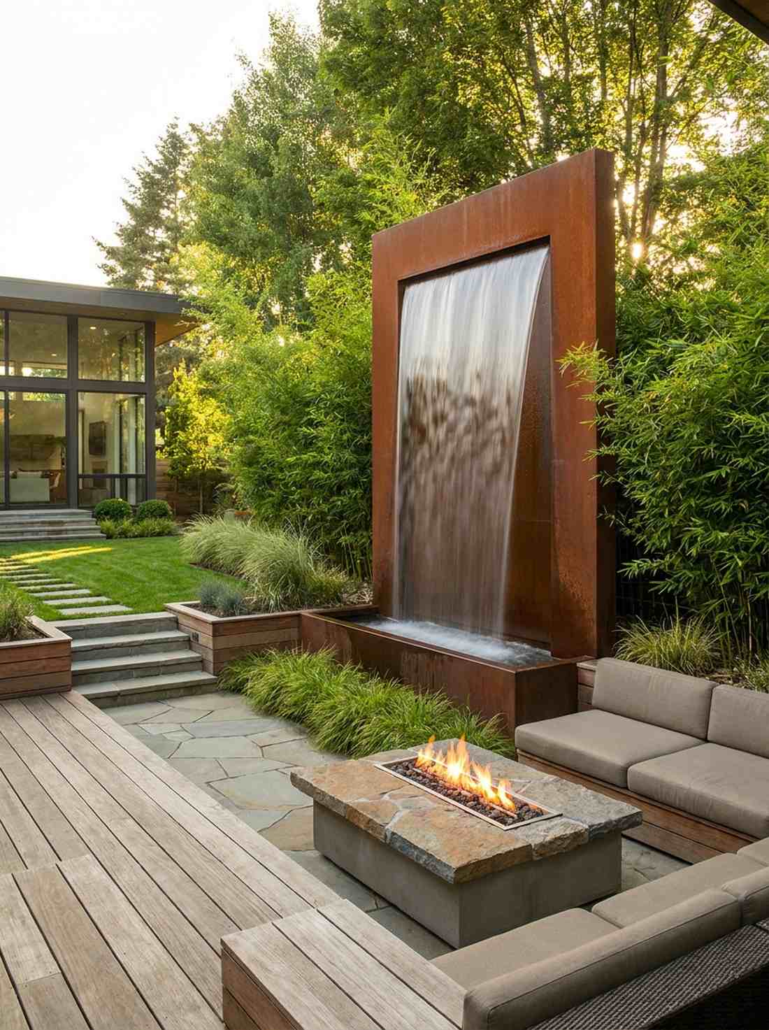corten steel water wall