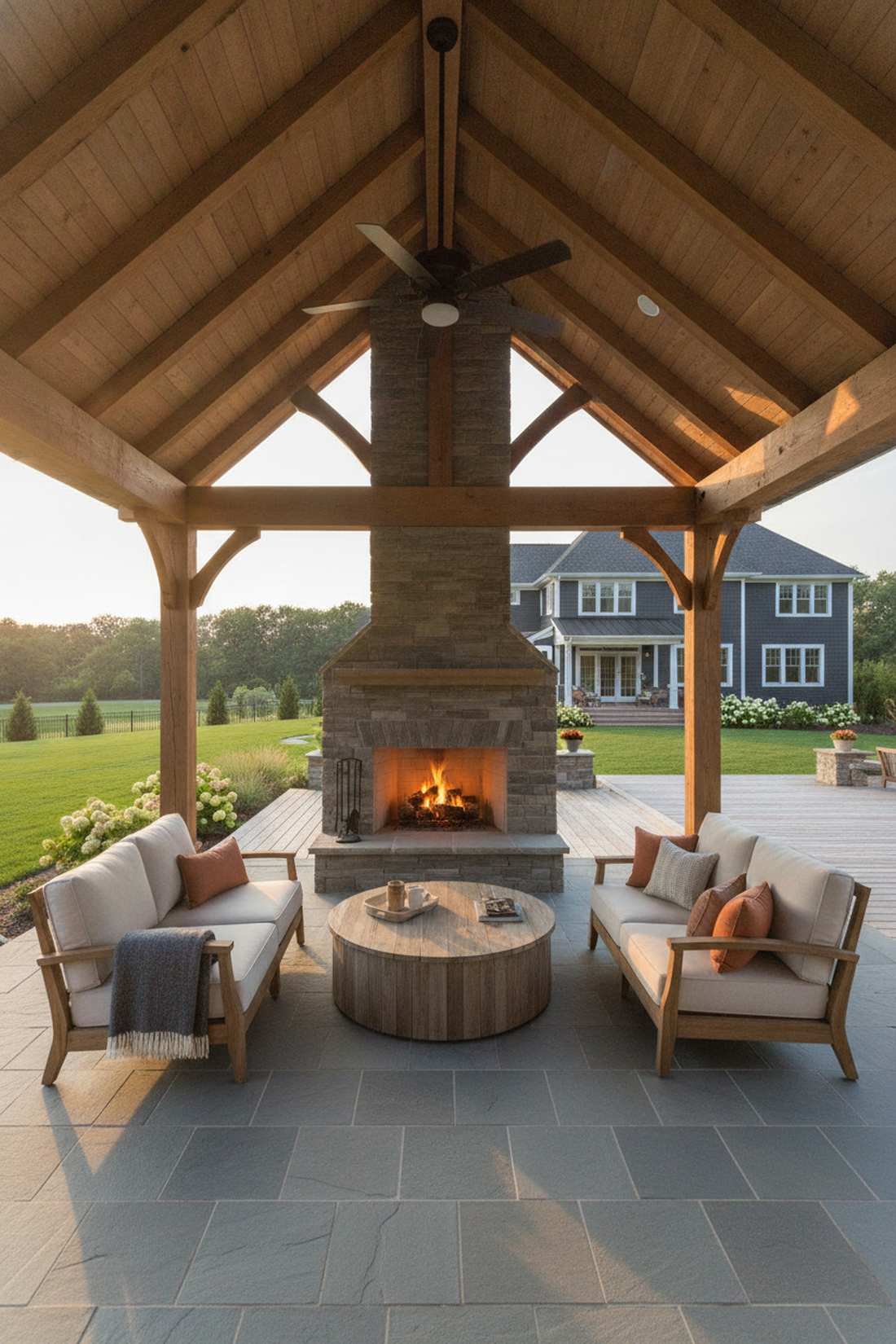 covered patio fireplace lounge