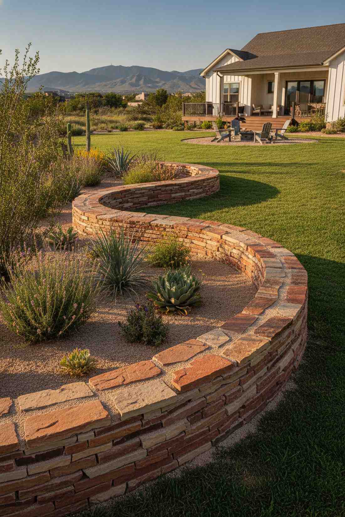 dry stacked flagstone ribbon bed