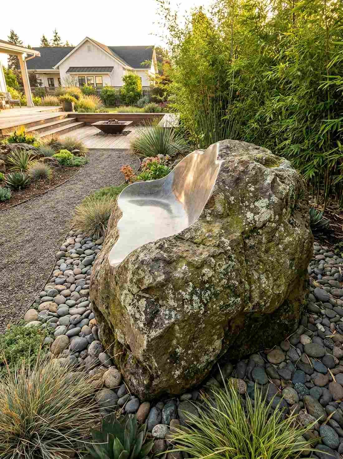 hand carved boulder bench