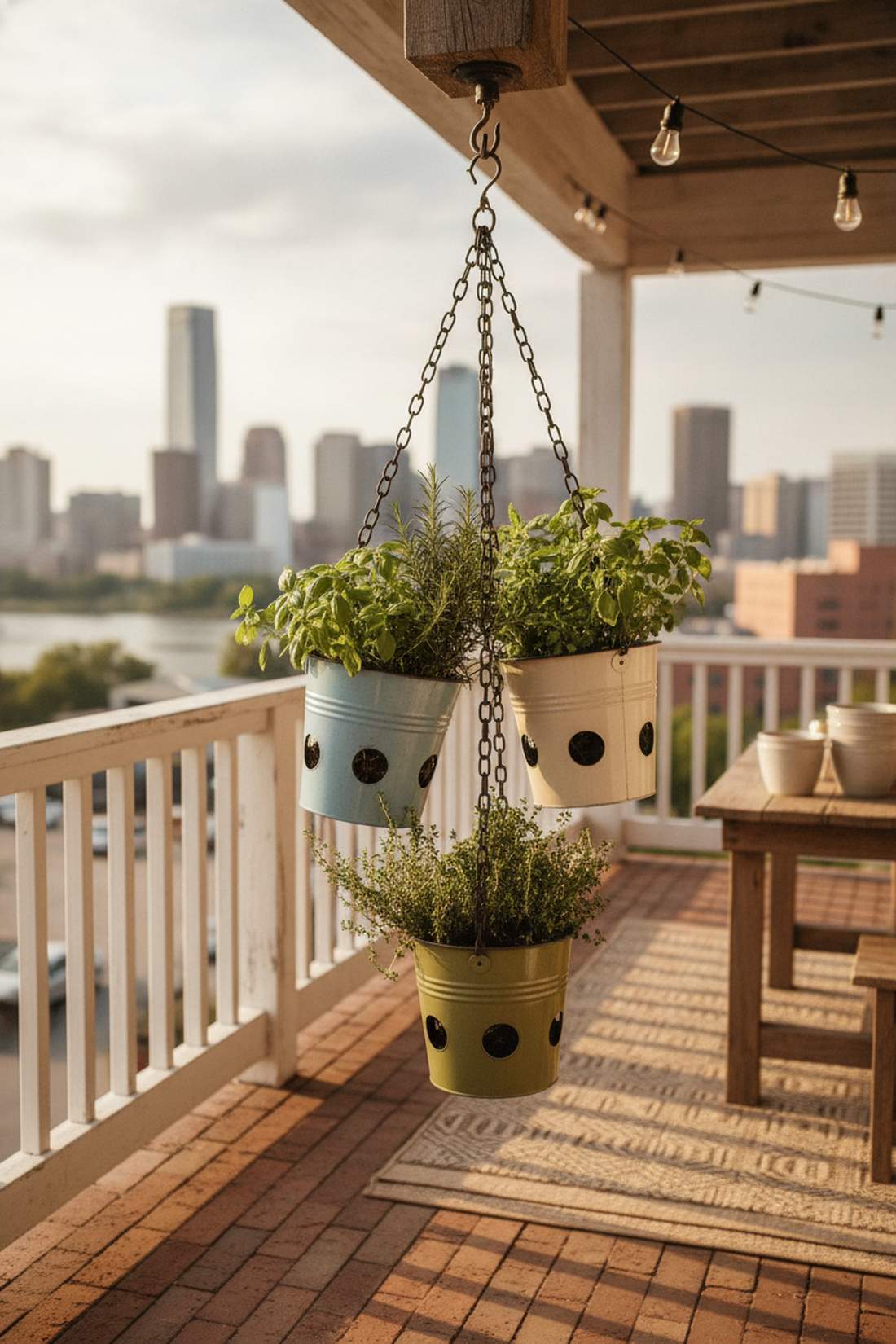 hanging bucket herb cluster
