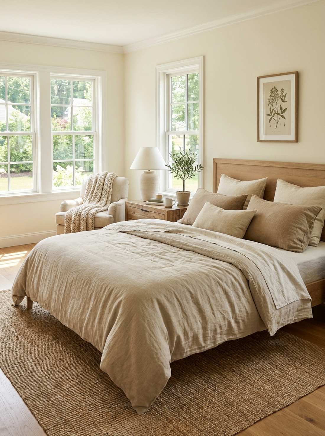 linen bedding in sand tones