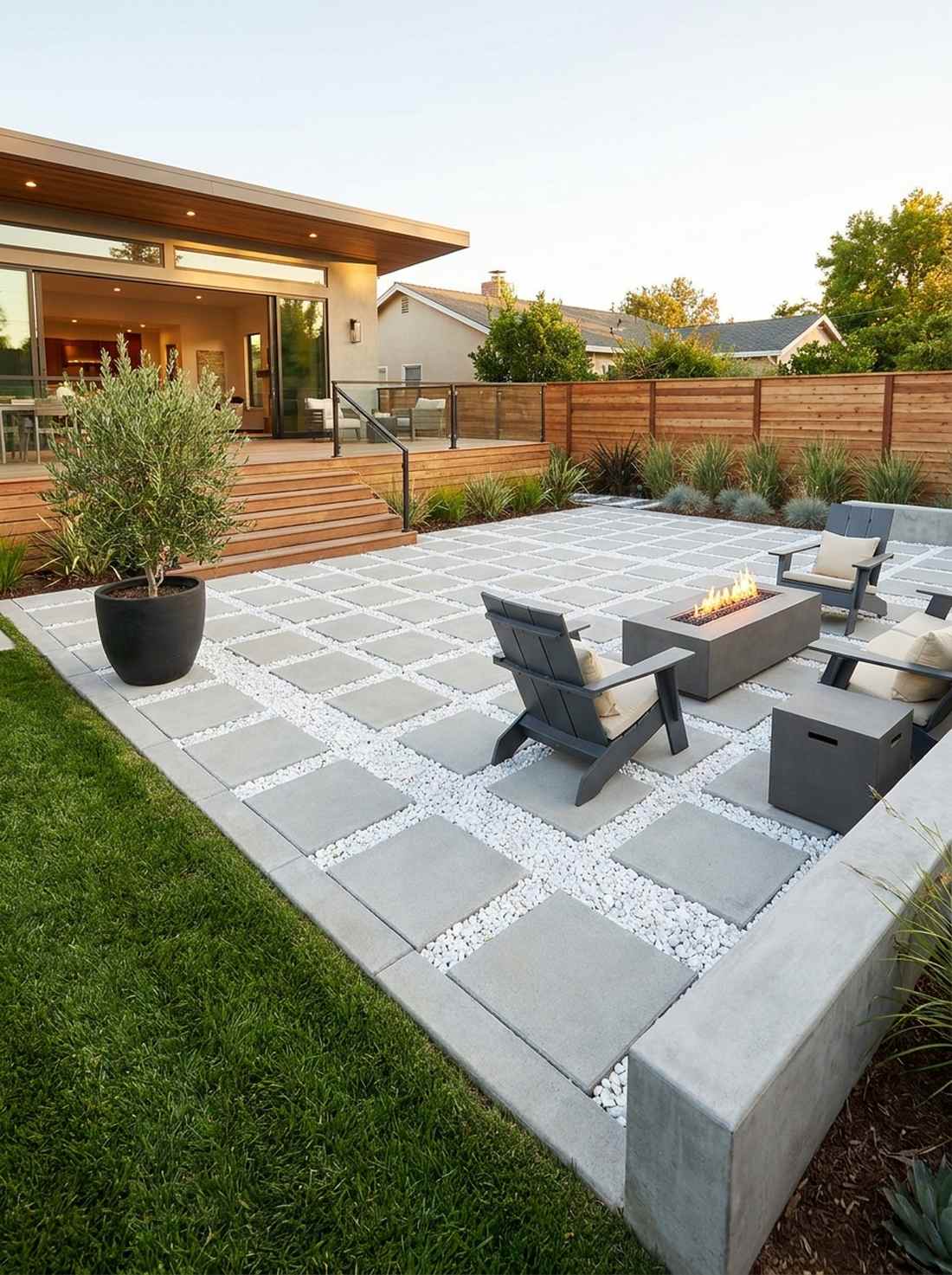 paver and gravel checkerboard
