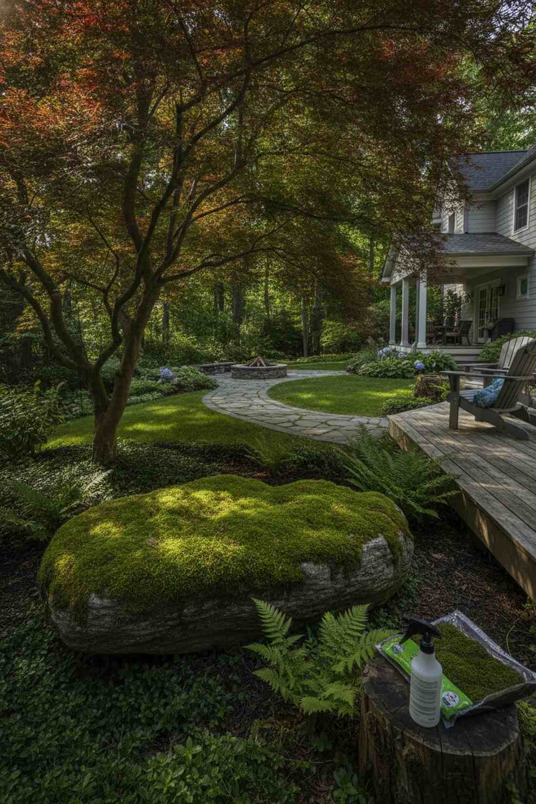 reclining stone with moss blanket