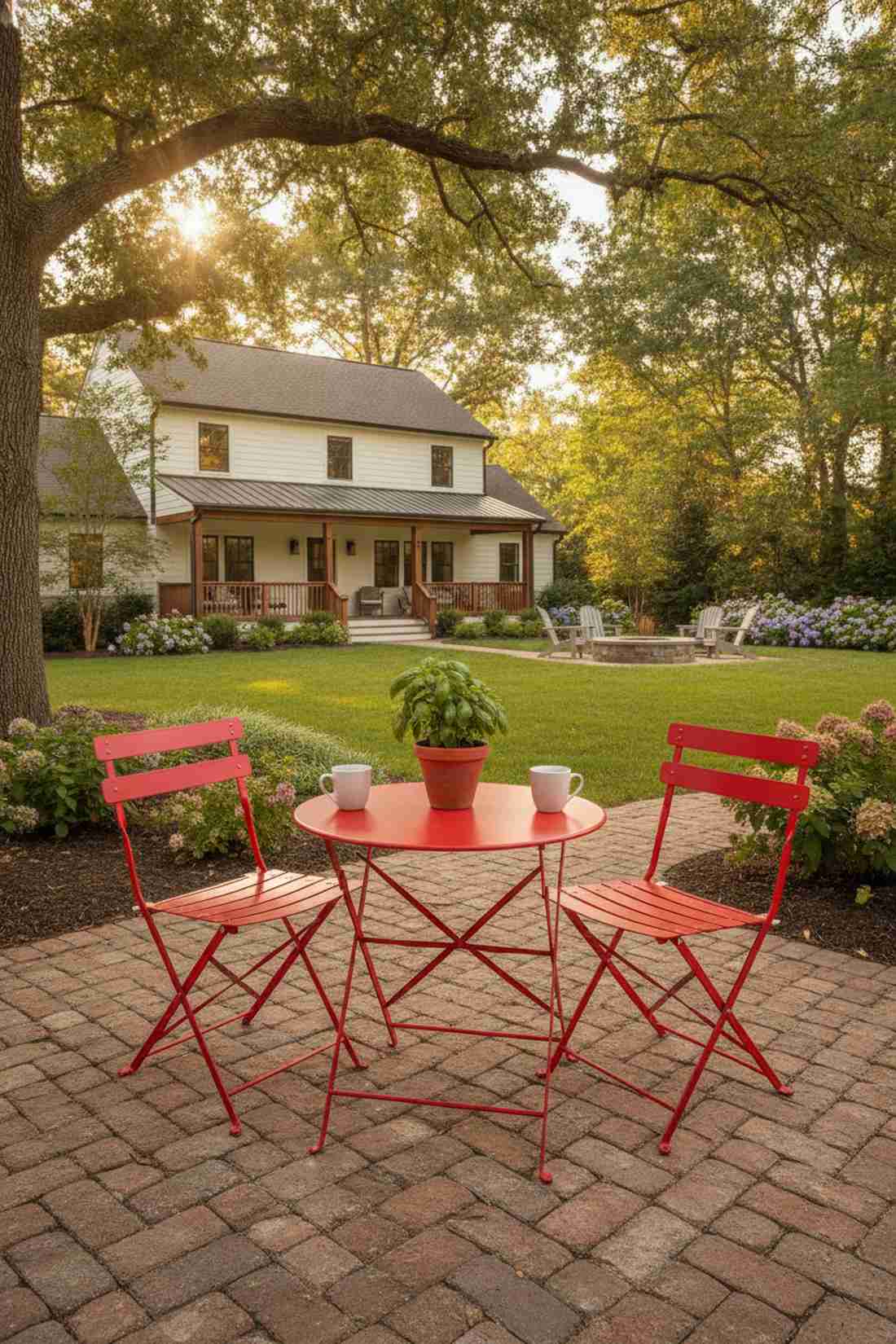 red metal bistro set for cafe vibes