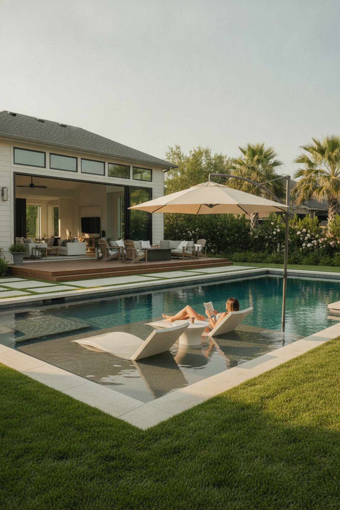 tanning ledge with in pool loungers