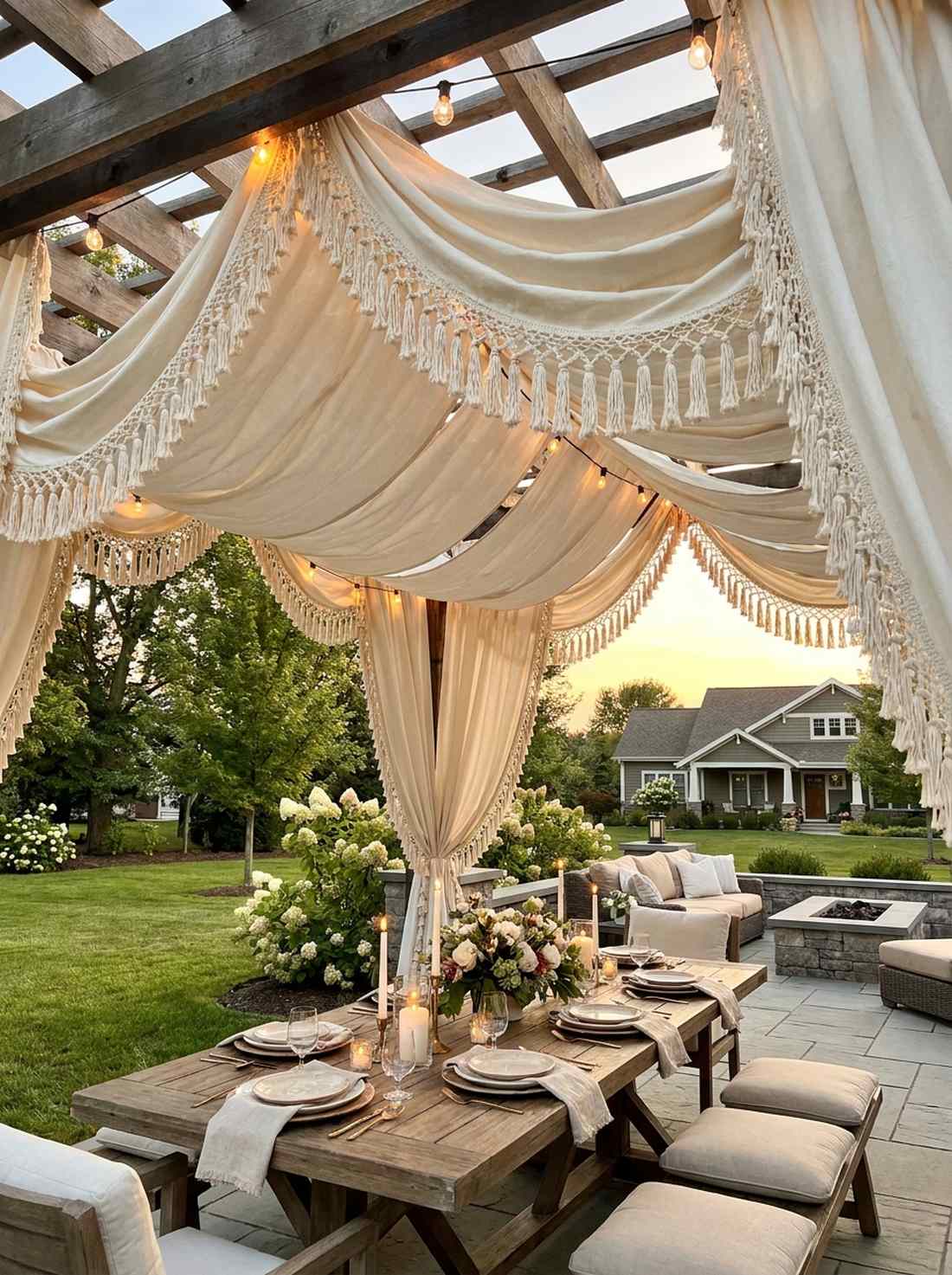 tasseled canopy draping