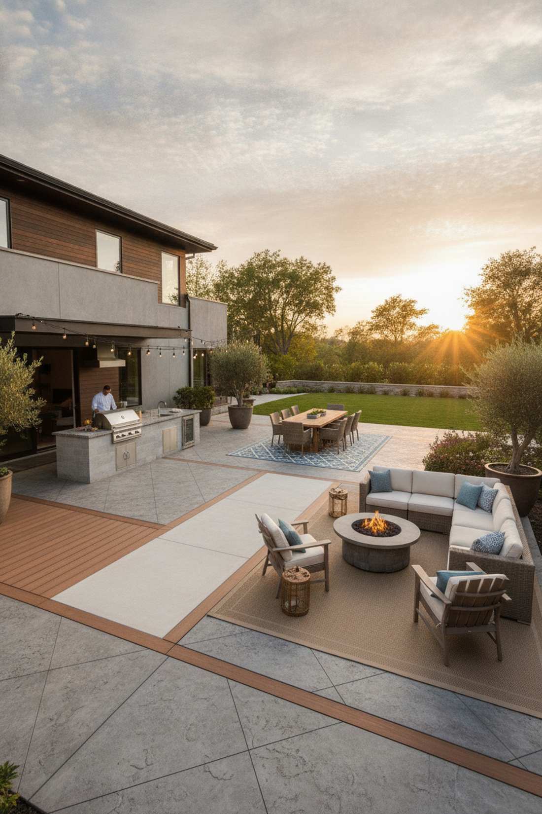 three zone layout with kitchen dining lounge