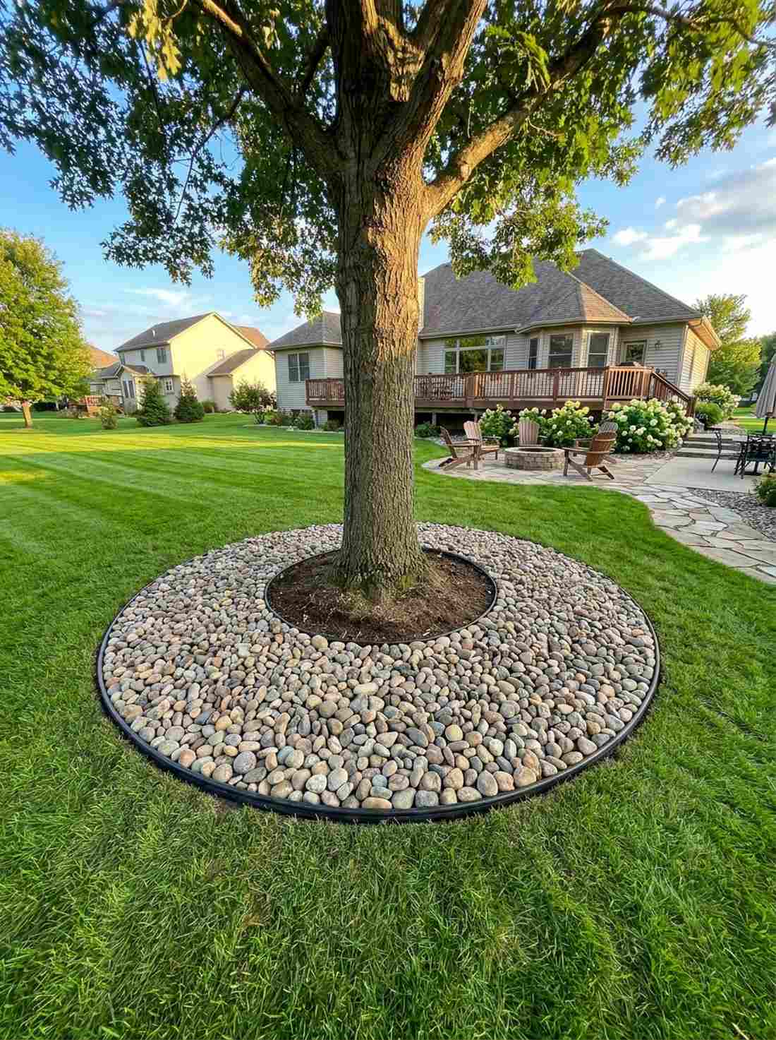 tree base river rock ring