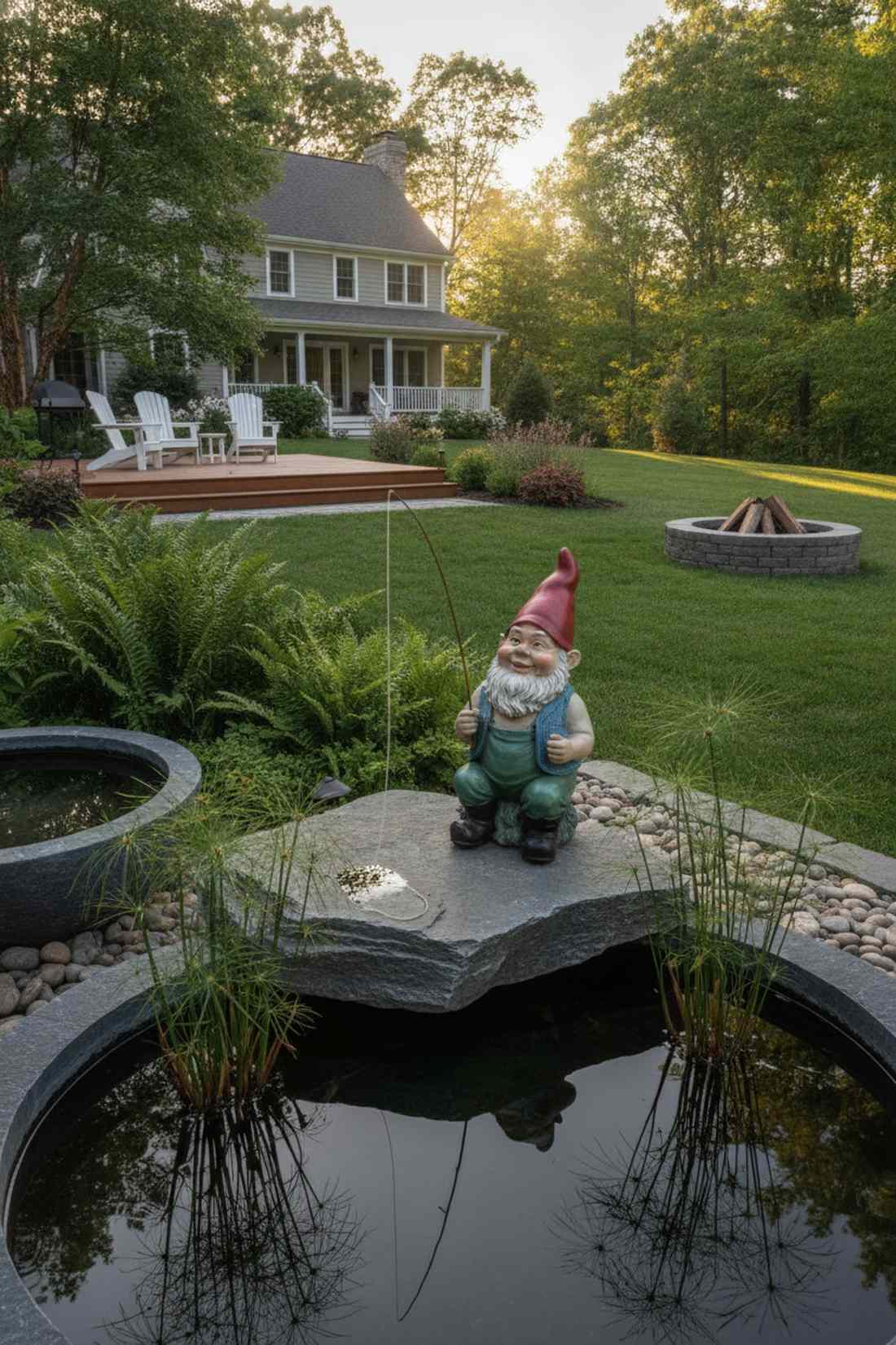 water feature fishing gnome corner