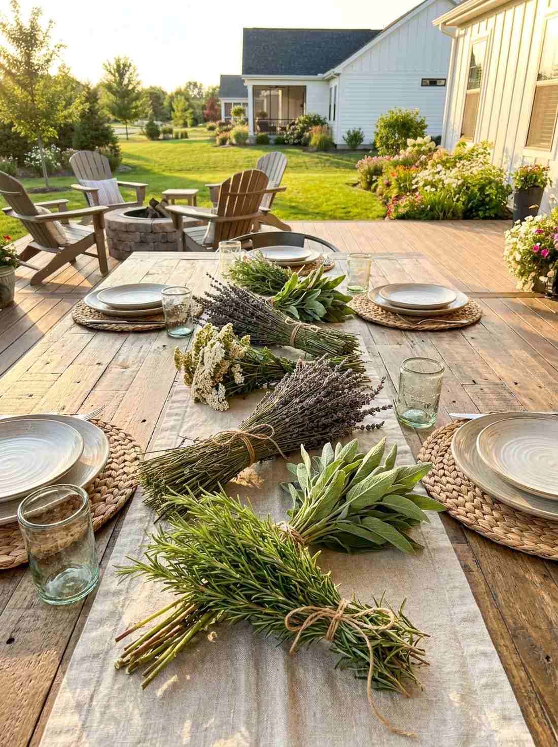 wildflower and herb bundle centerpieces