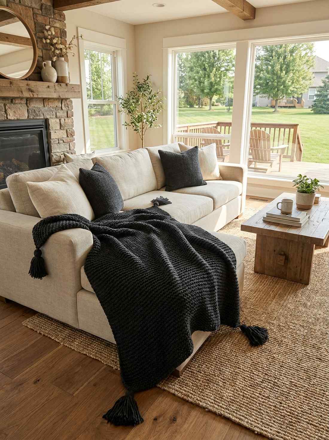 black tasseled throw blanket