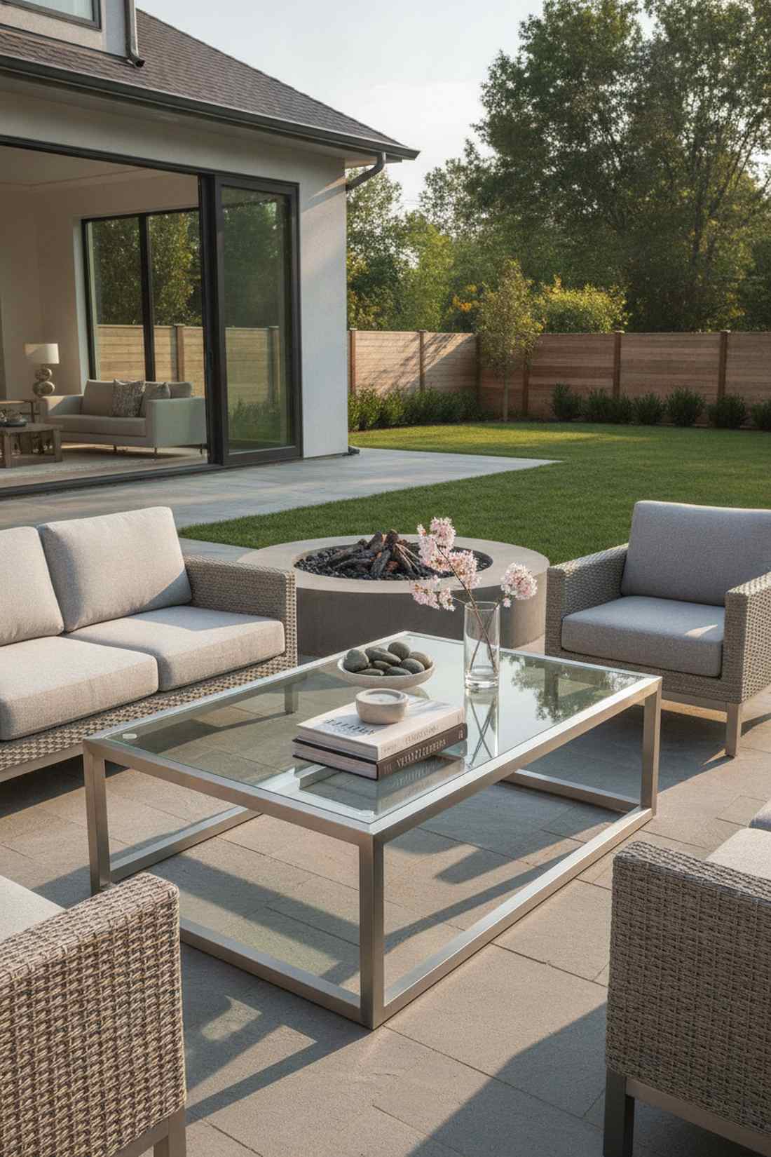 brushed aluminum coffee table with glass top