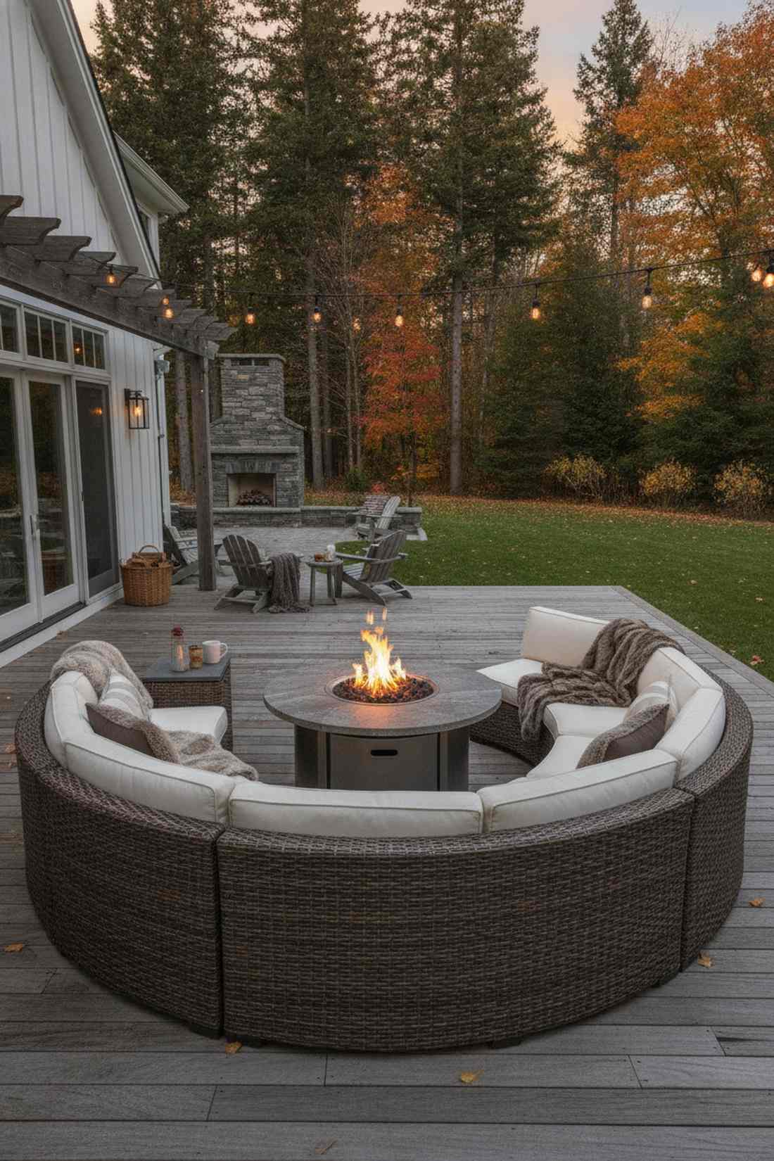 curved back sofa with fire table