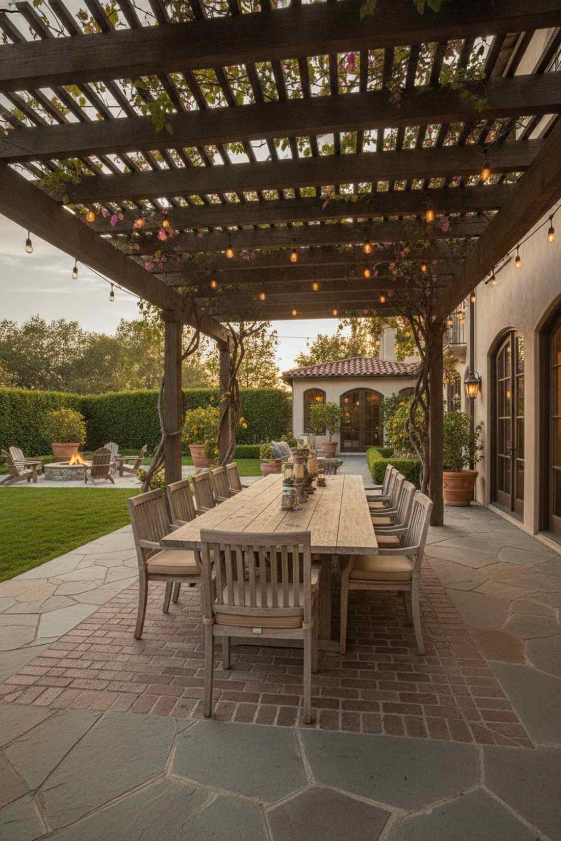 dining table under pergola