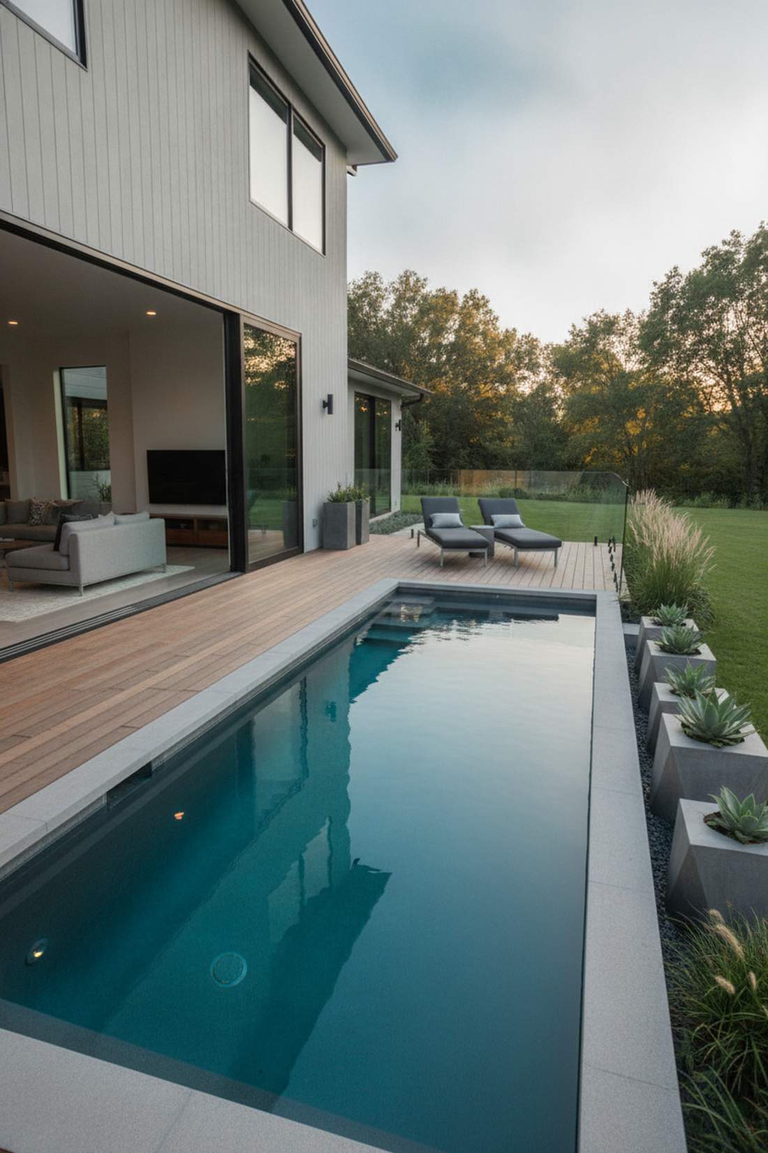 flush mount pool beside foundation wall