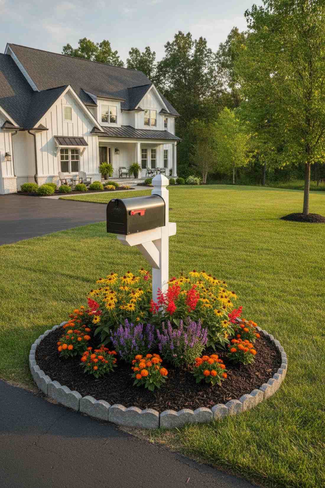 front yard mailbox flower bed ring