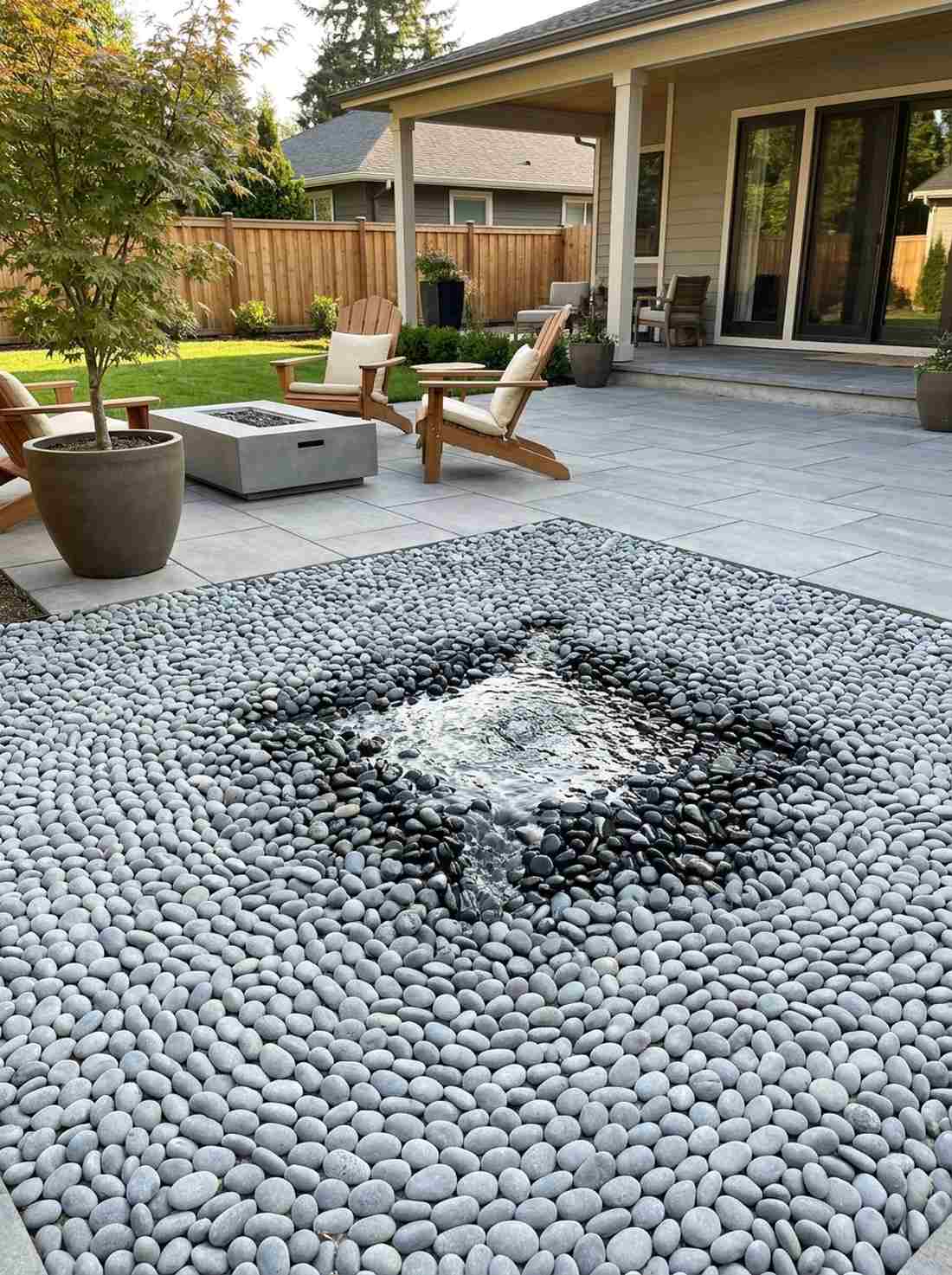 gravel sea with drain basin