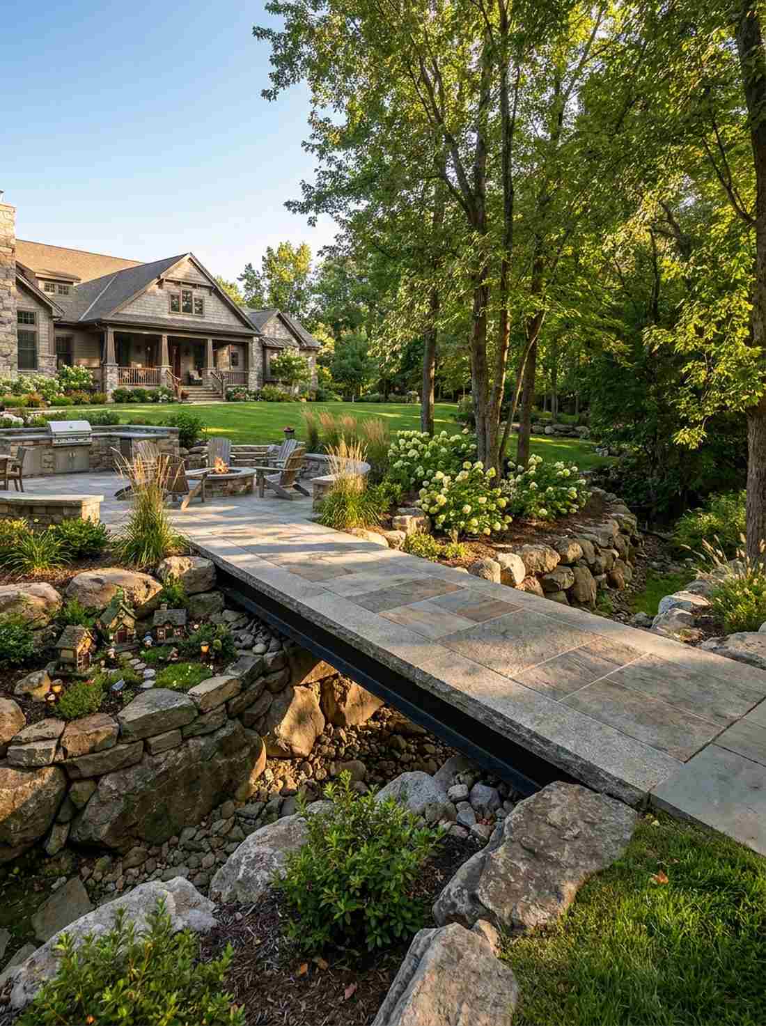 hybrid stone and steel beam bridge