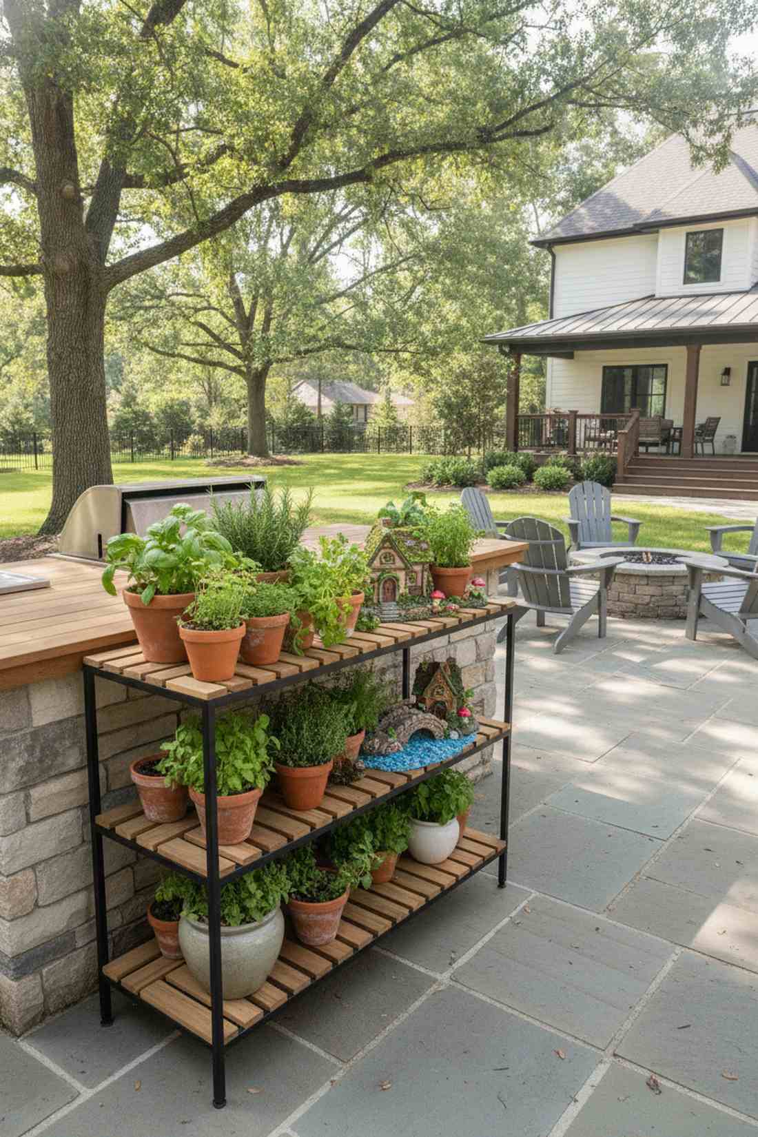 mixed metal wood plant stand table
