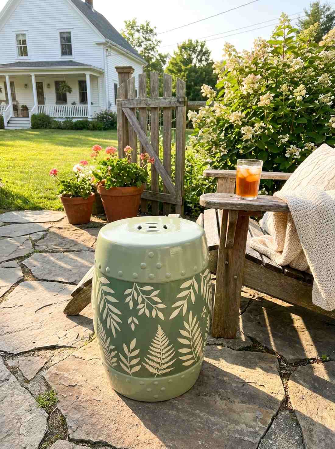 pattern painted diy green stool
