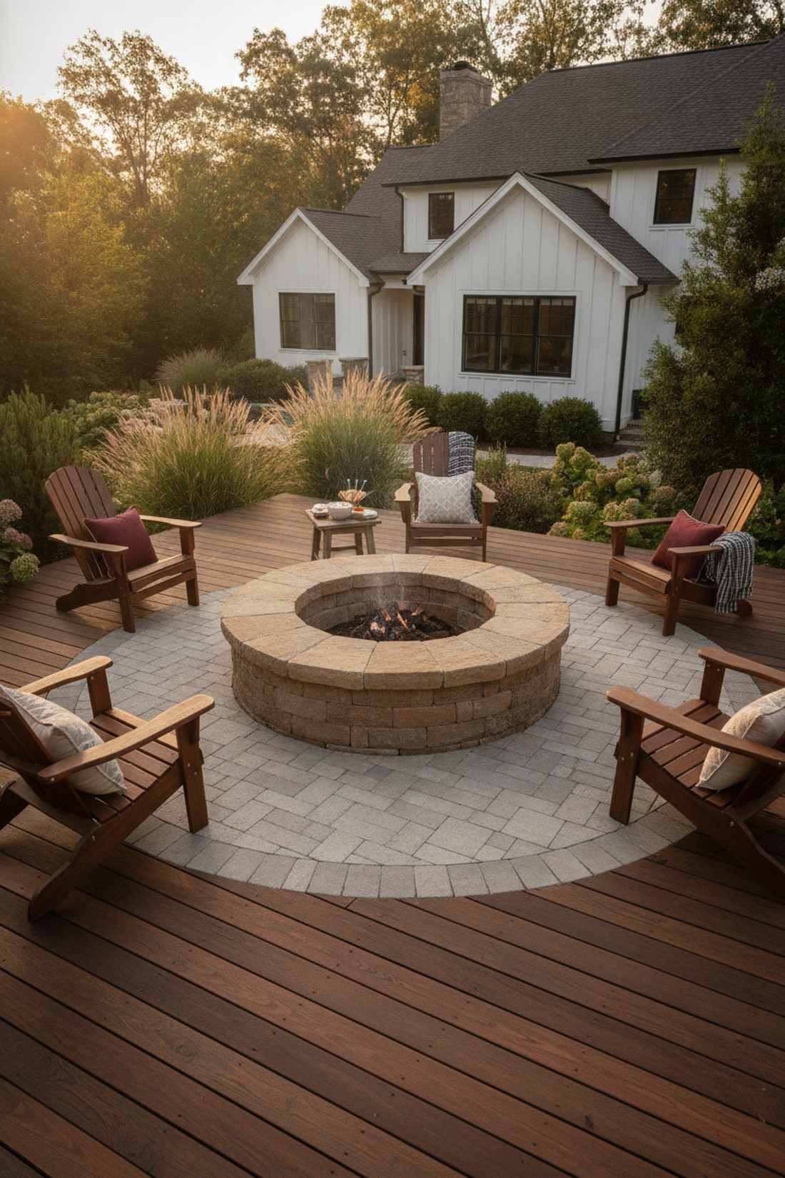 paver fire pit on deck surround