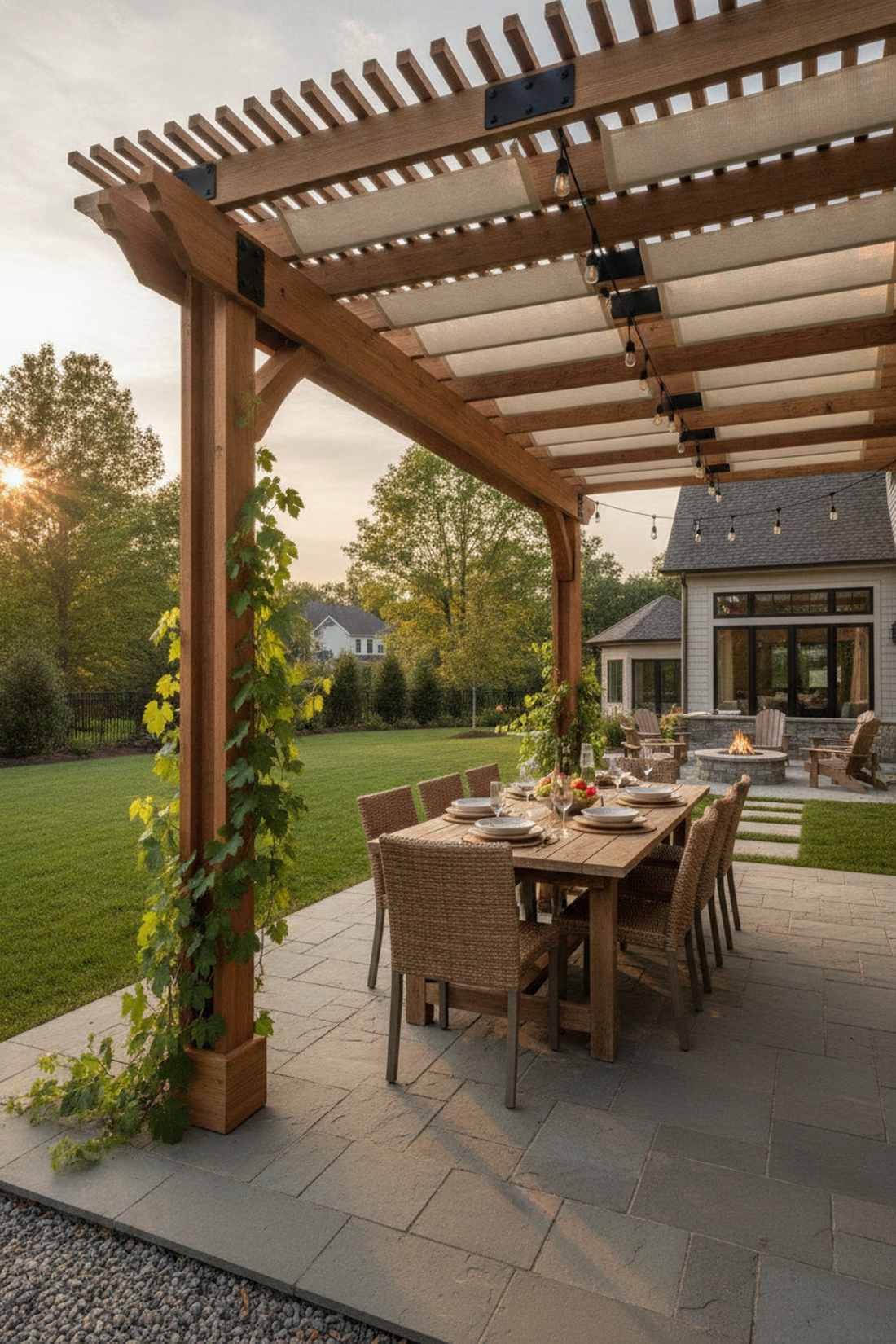 pergola covered dining zone
