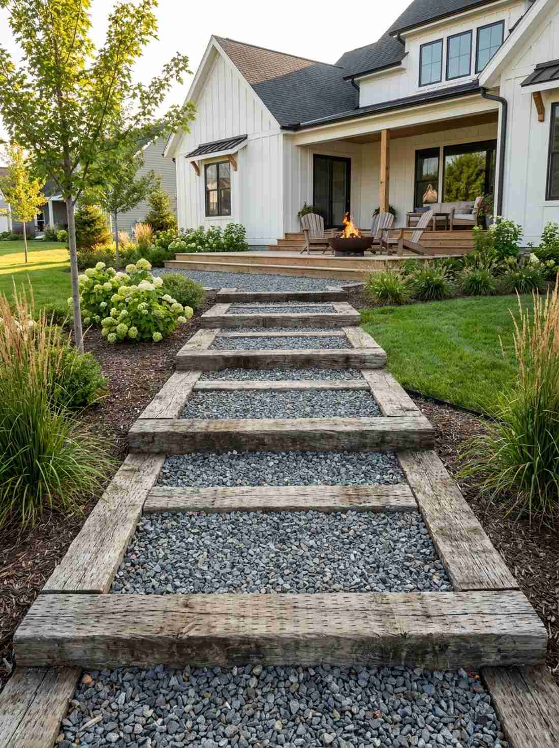 railroad tie and crushed stone