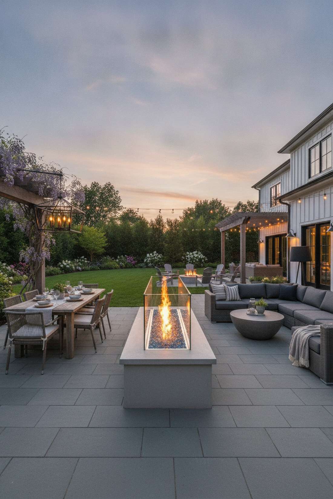 see through fireplace between dining and lounge areas