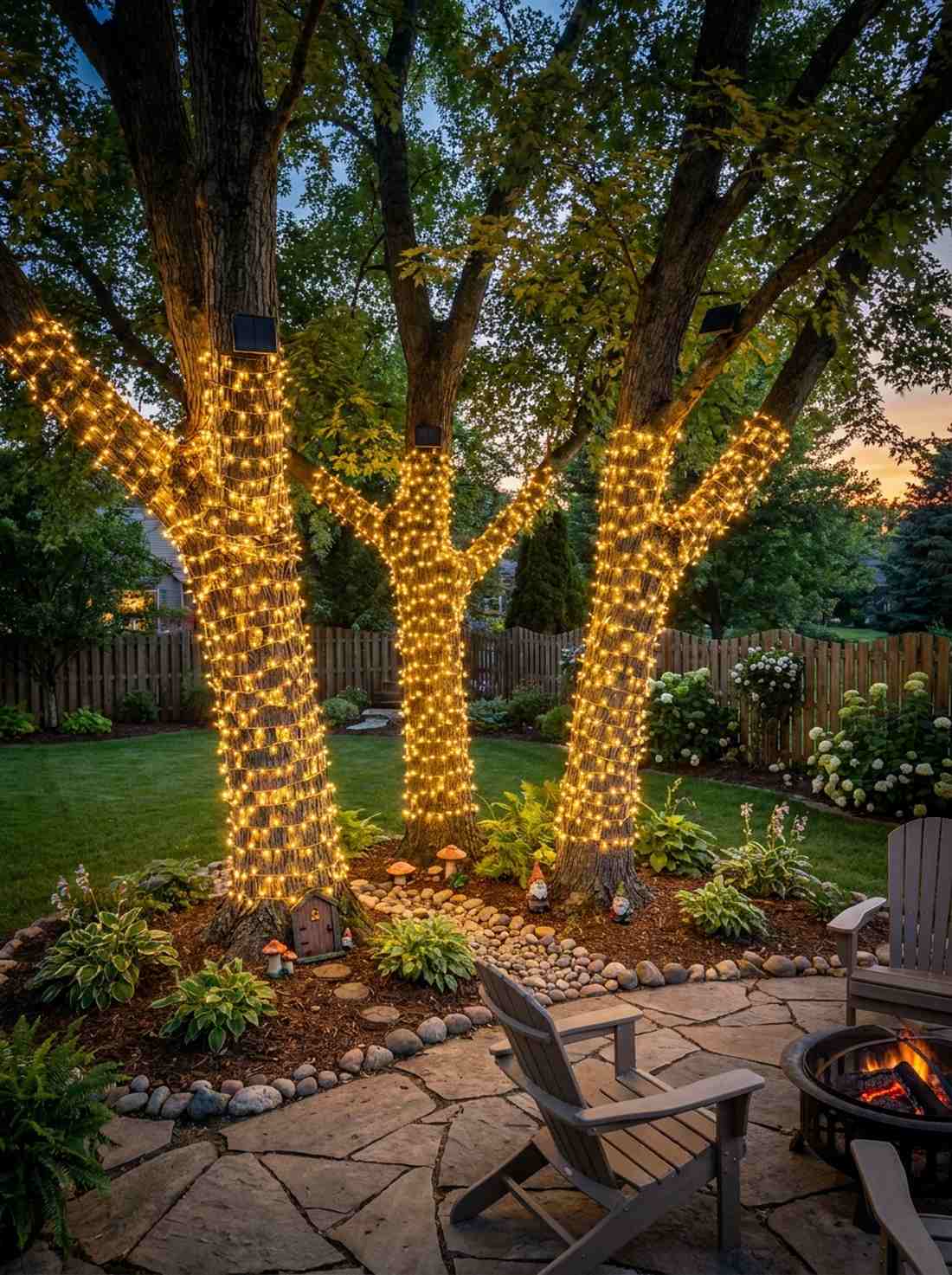 solar fairy light trees
