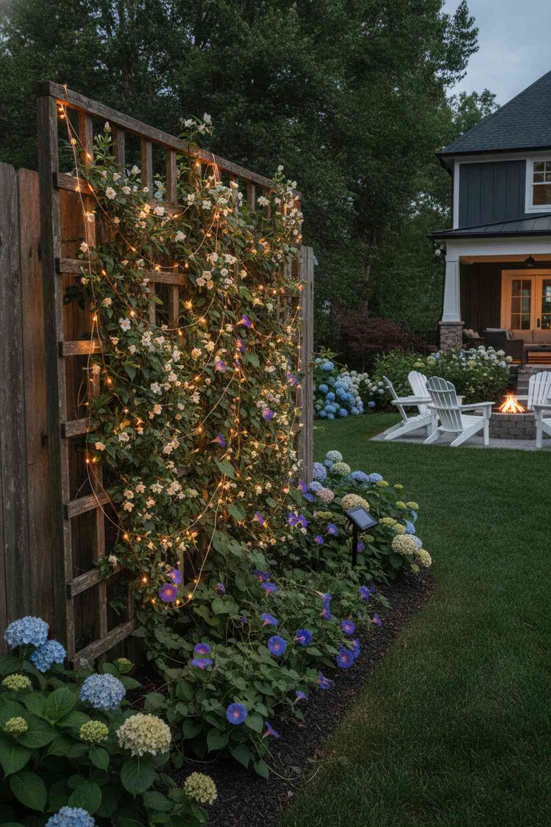 solar string lights through climbing plants