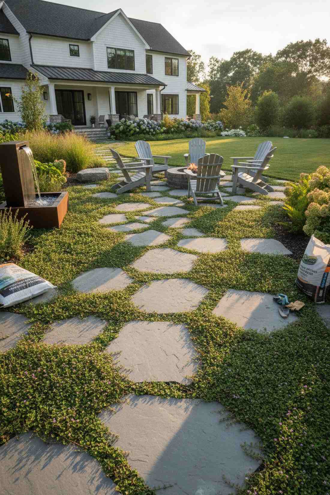 stone pavers with grass joints