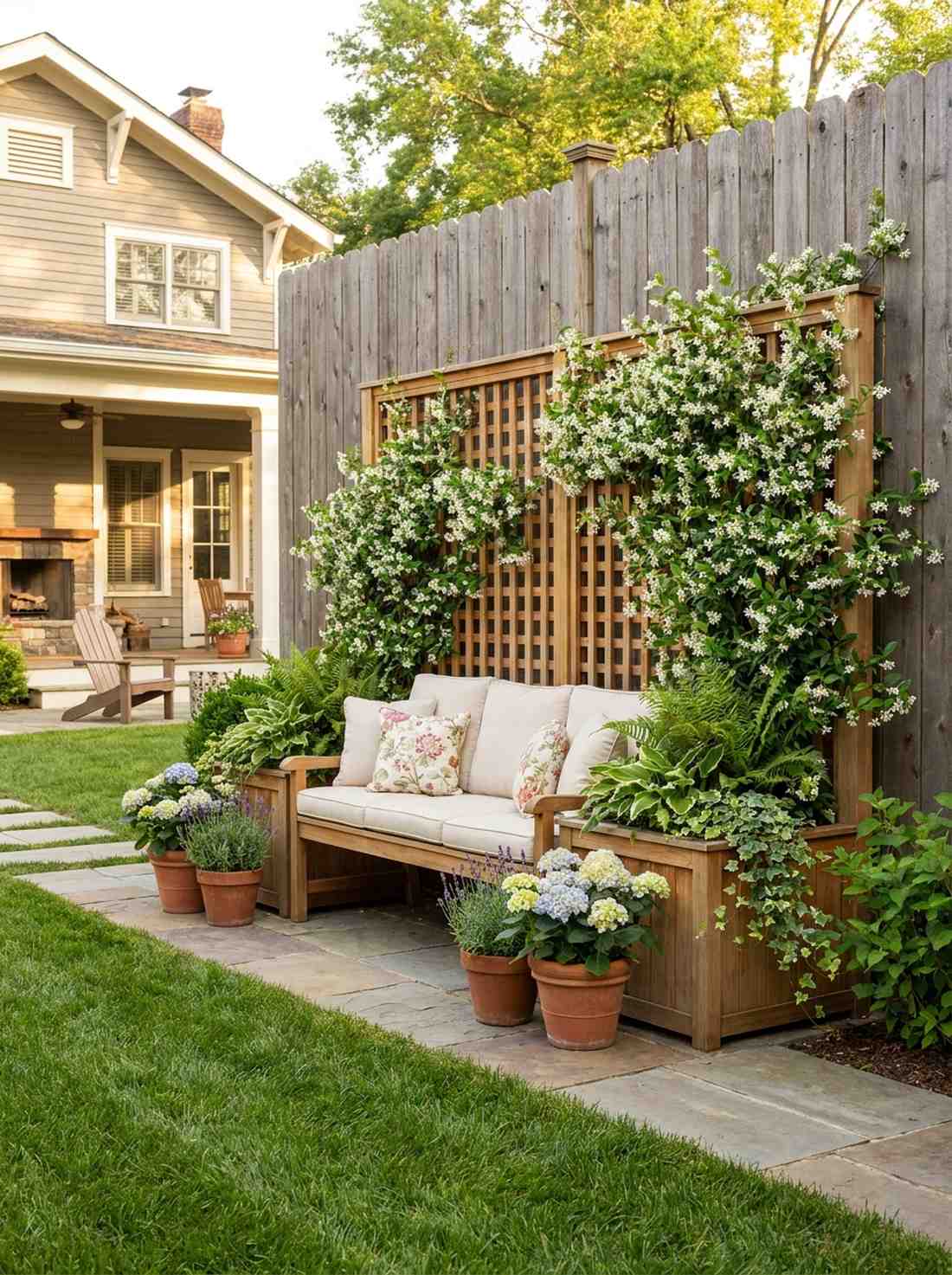 trellis backed bench
