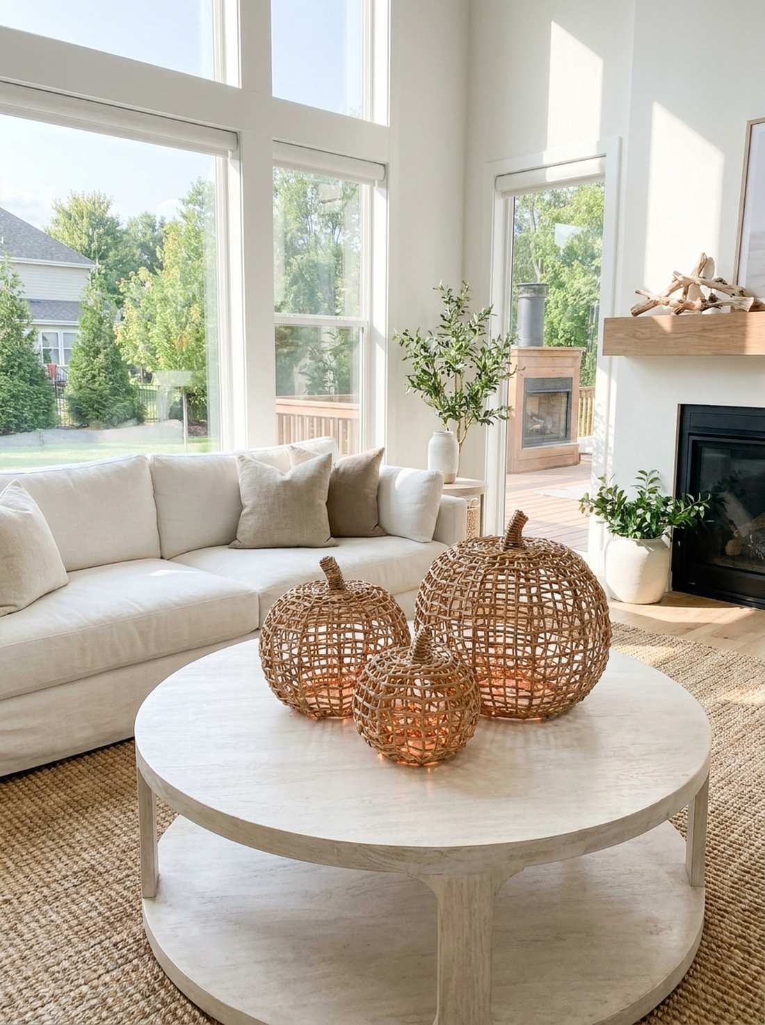 woven rattan pumpkin sculptures