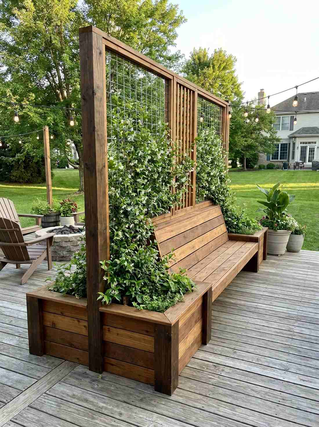 bench planter privacy screen combo