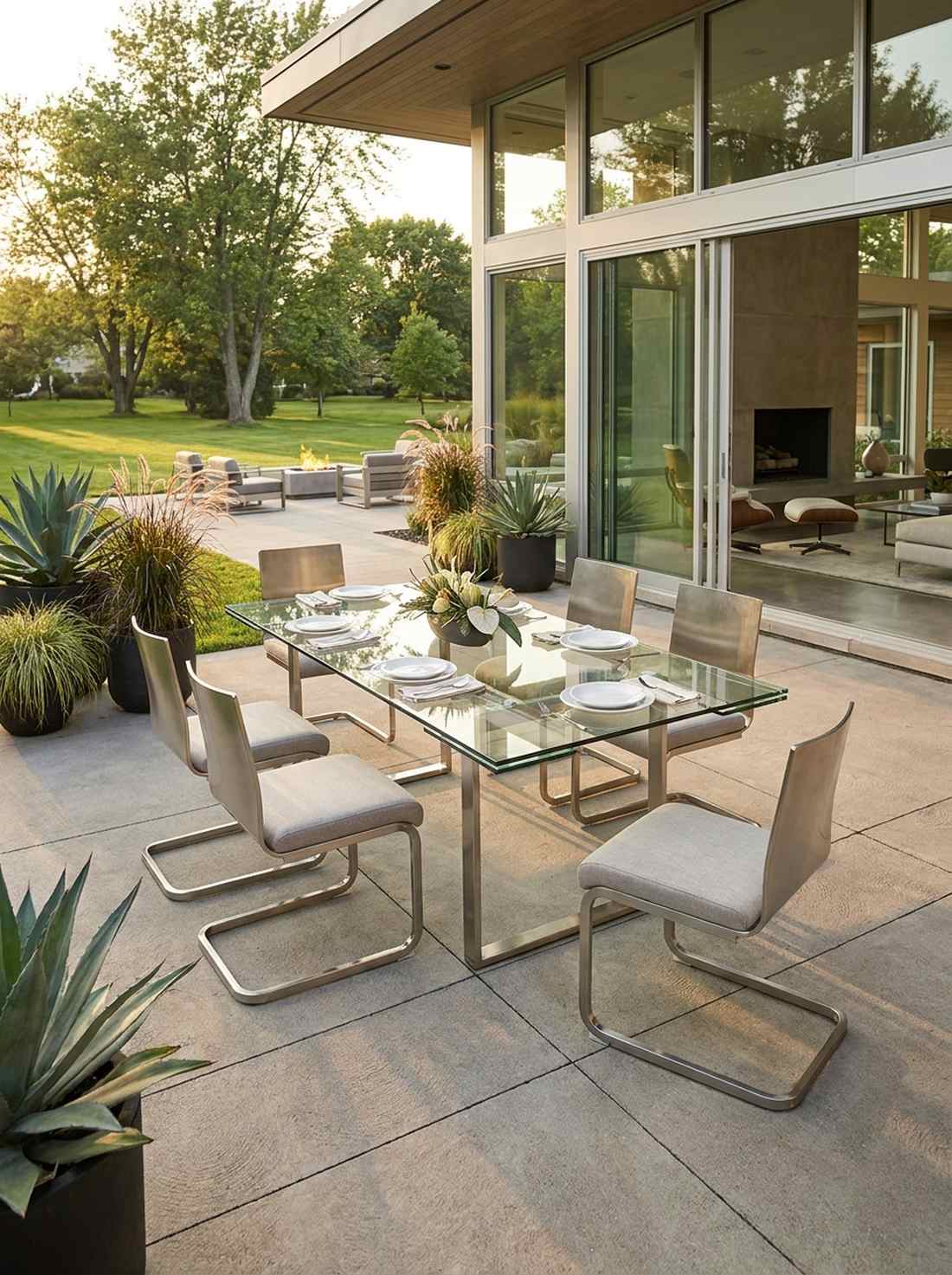 cantilever chairs with glass top table