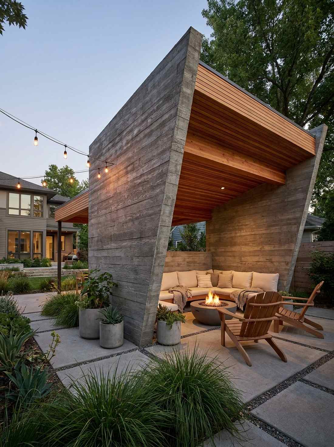 concrete and cedar fusion structure