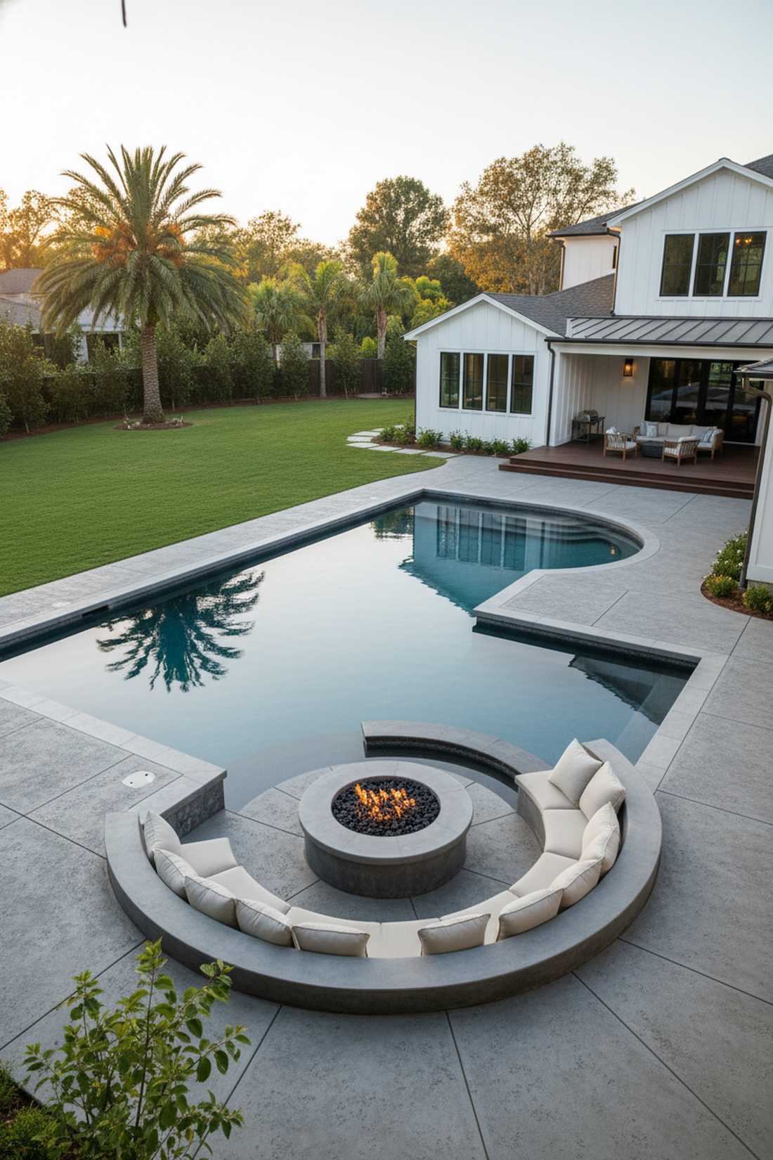 l shaped pool wrapping around patio