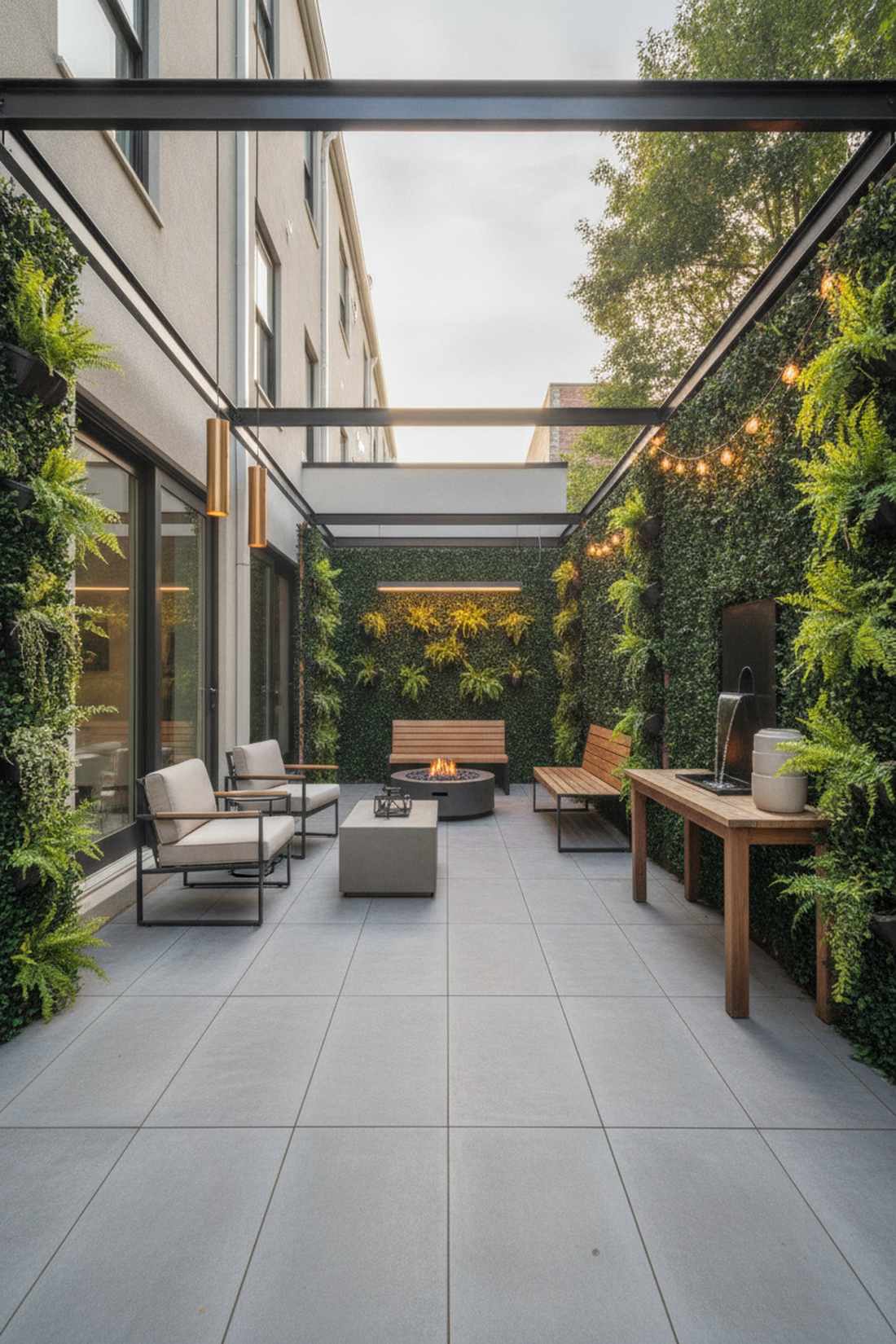 linear patio with sequential activity zones