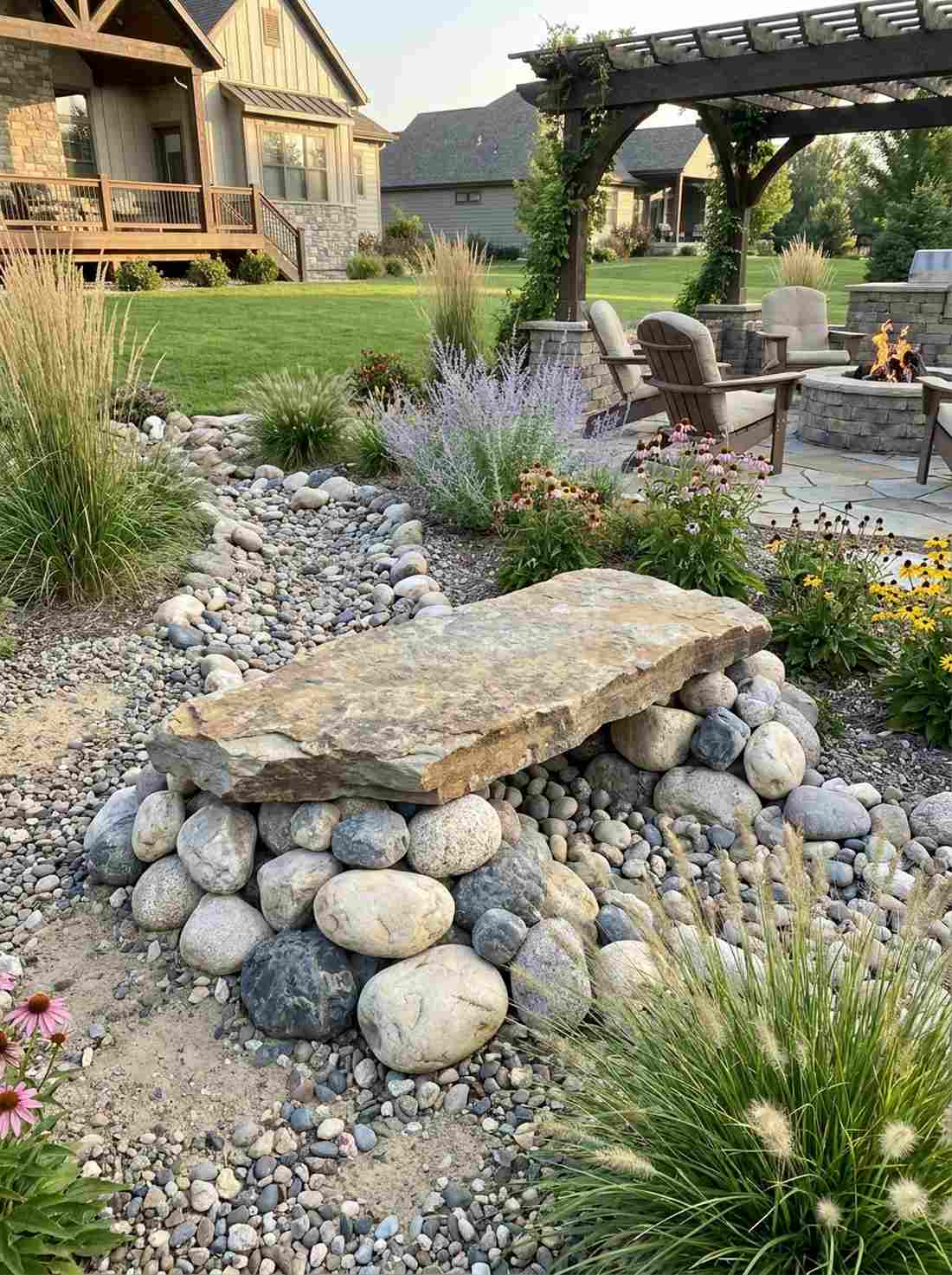 natural stone slab on river rocks