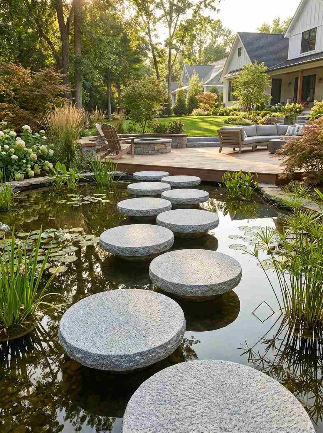 round granite stepping stones in linear sequence
