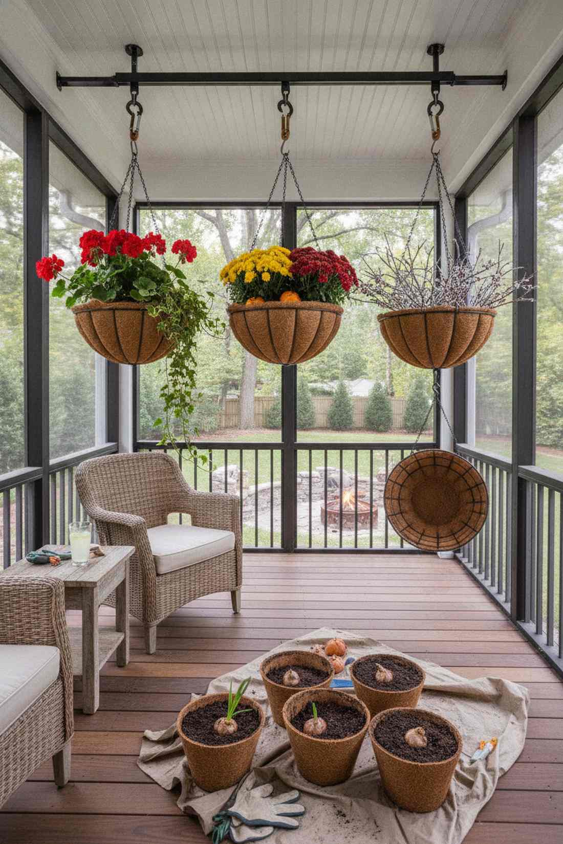 screened porch double duty hangers