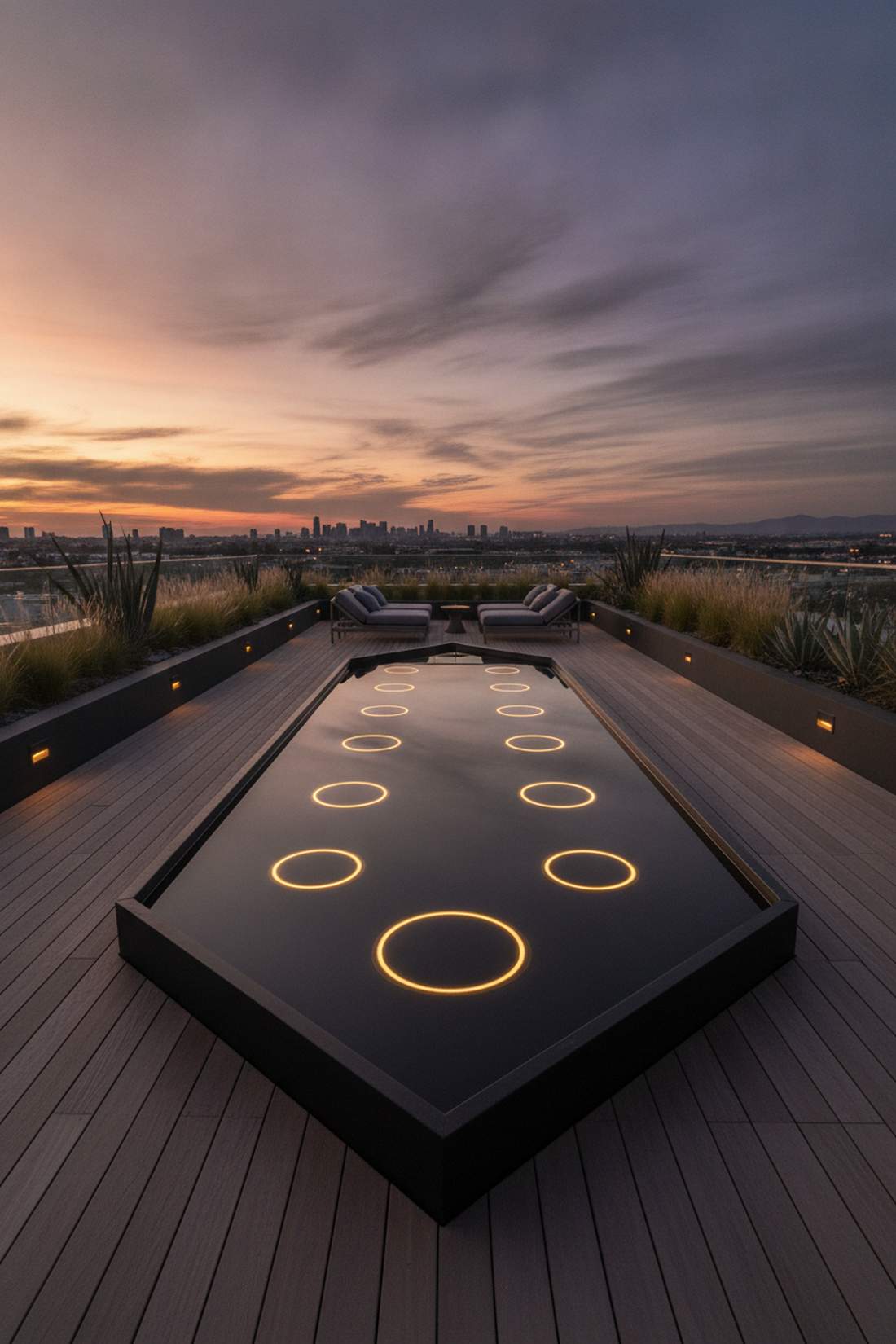shallow reflecting pools with submersible lighting