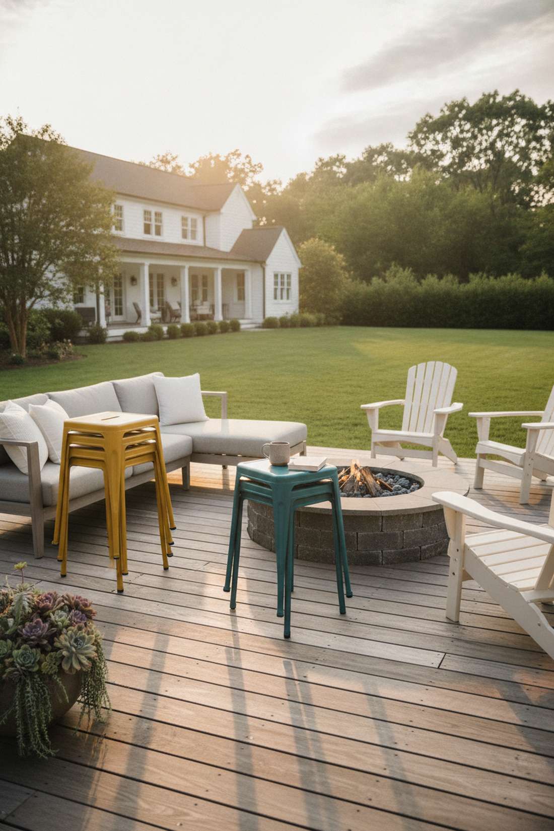 stacking stools as side tables and seating